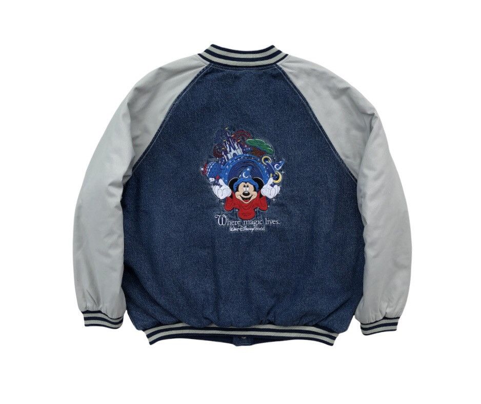 Disney 90s Walt Disney World Embroidery Logo Denim Varsity Jacket Size US XL / EU 56 / 4 - 3 Thumbnail