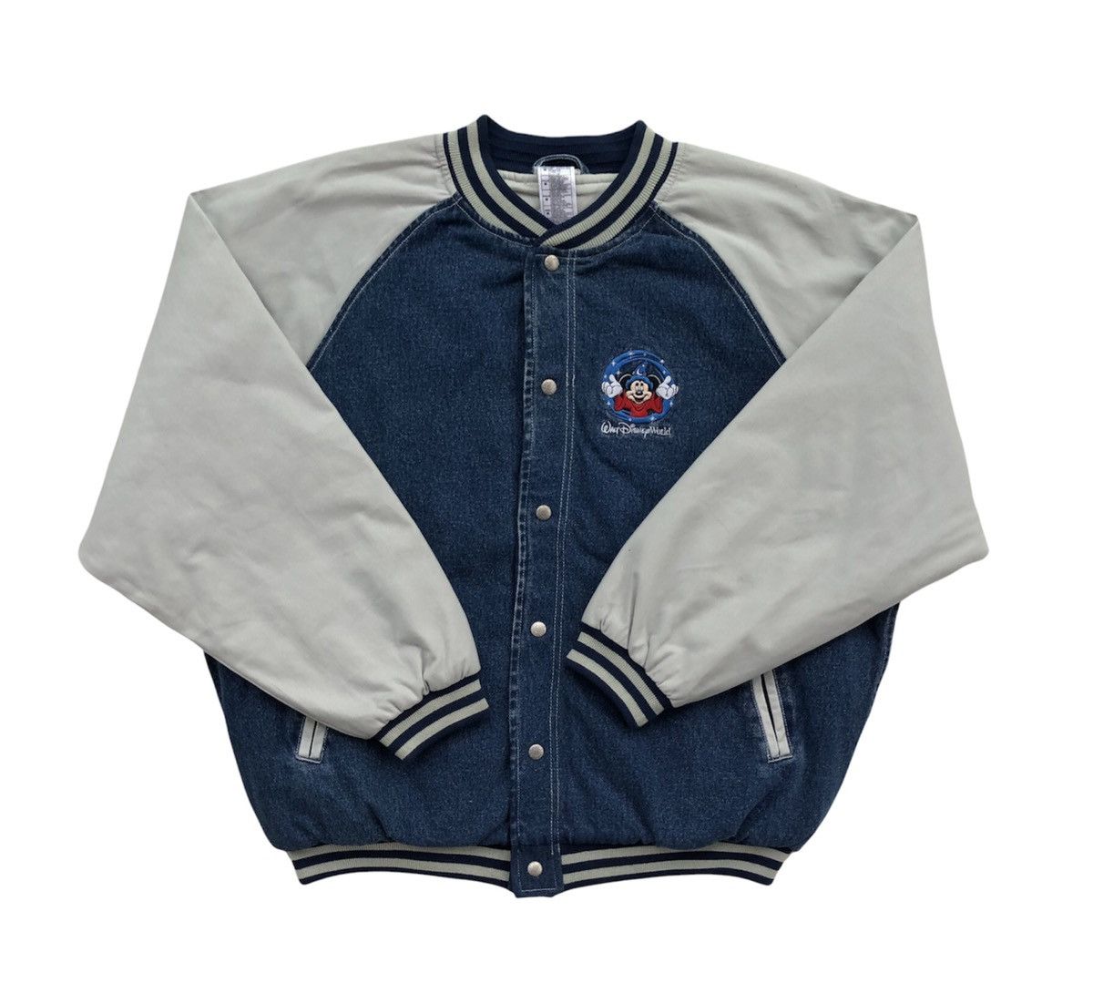 Disney 90s Walt Disney World Embroidery Logo Denim Varsity Jacket Size US XL / EU 56 / 4 - 6 Thumbnail