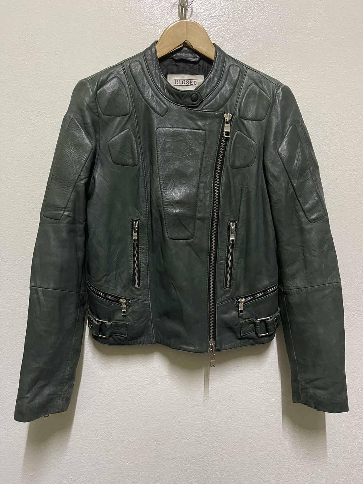 CLOSED Rare Green Perfecto Lamb Leather Jacket Size M / US 6-8 / IT 42-44 - 1 Thumbnail