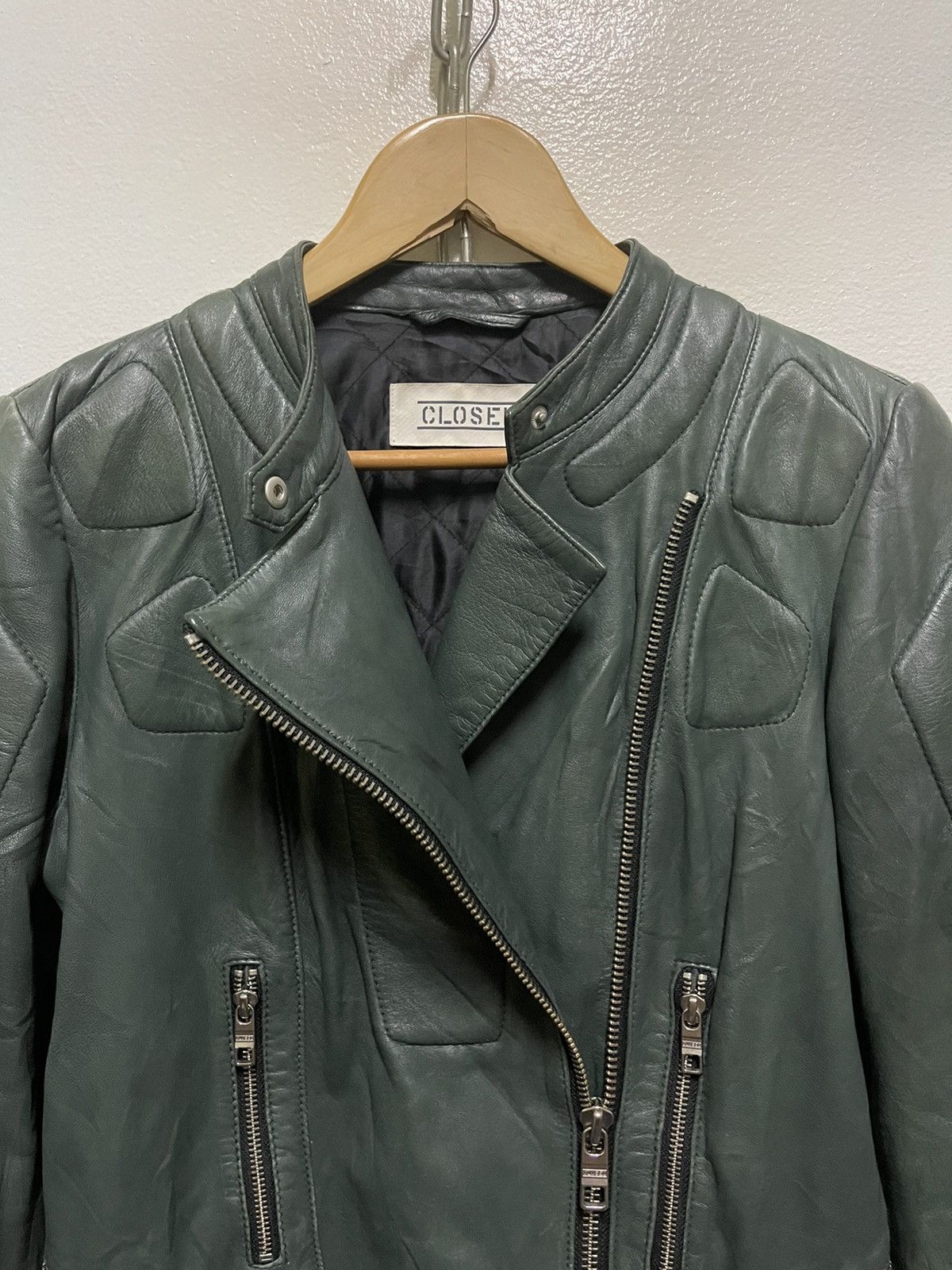 CLOSED Rare Green Perfecto Lamb Leather Jacket Size M / US 6-8 / IT 42-44 - 15 Thumbnail