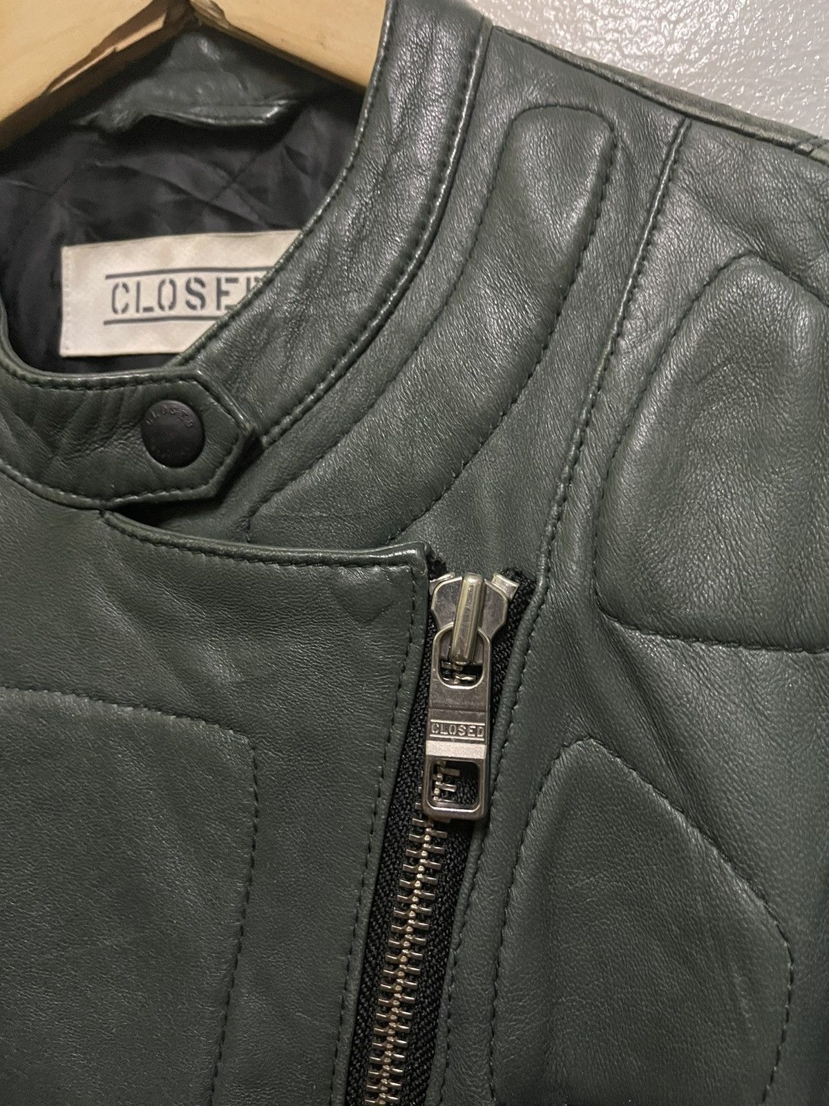 CLOSED Rare Green Perfecto Lamb Leather Jacket Size M / US 6-8 / IT 42-44 - 8 Thumbnail