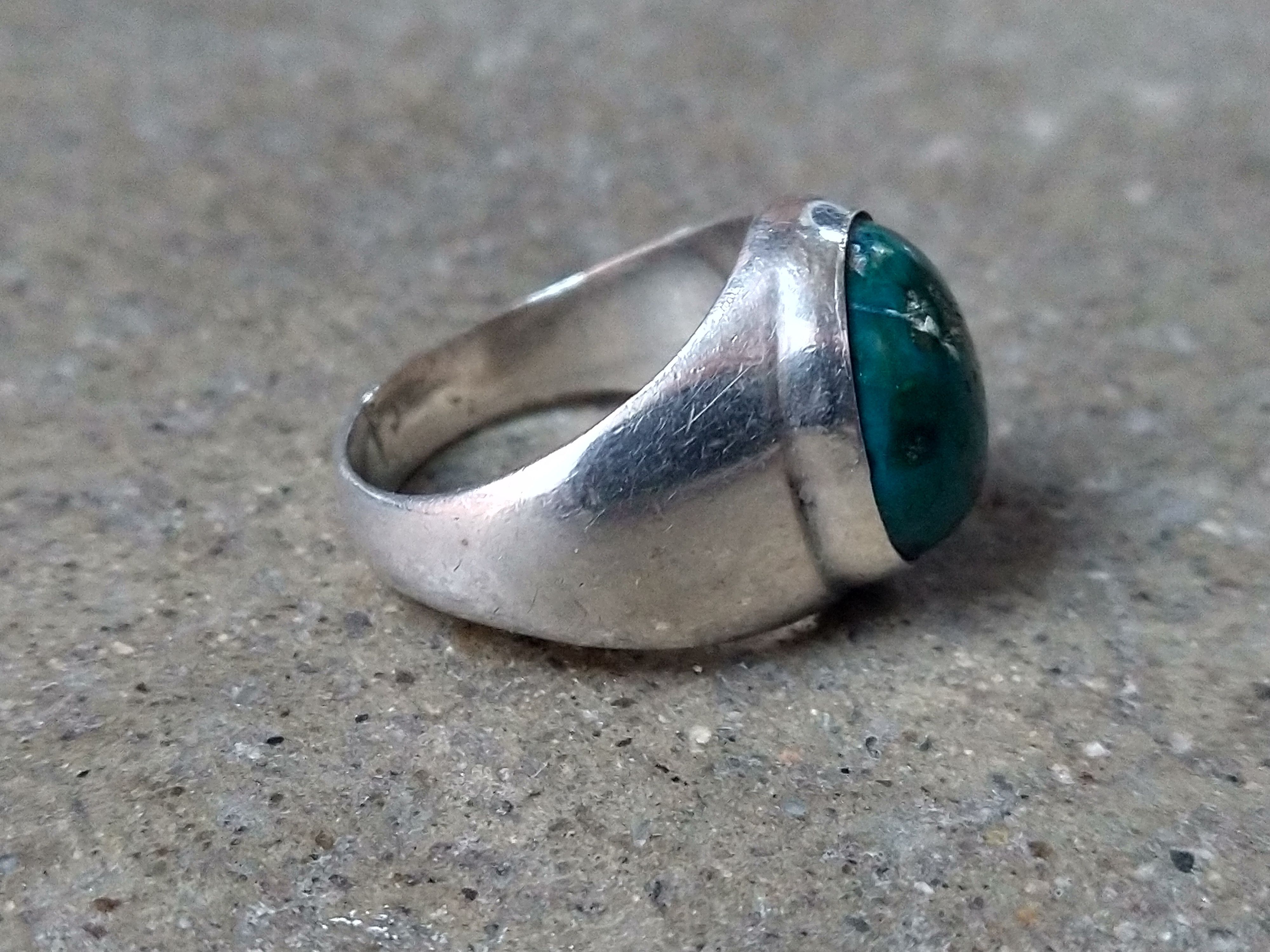 Jewelry × Sterling Silver × Vintage Vintage Sterling Silver Ring Chrysocolla Size 8.75 Blue Oval Size ONE SIZE - 5 Thumbnail