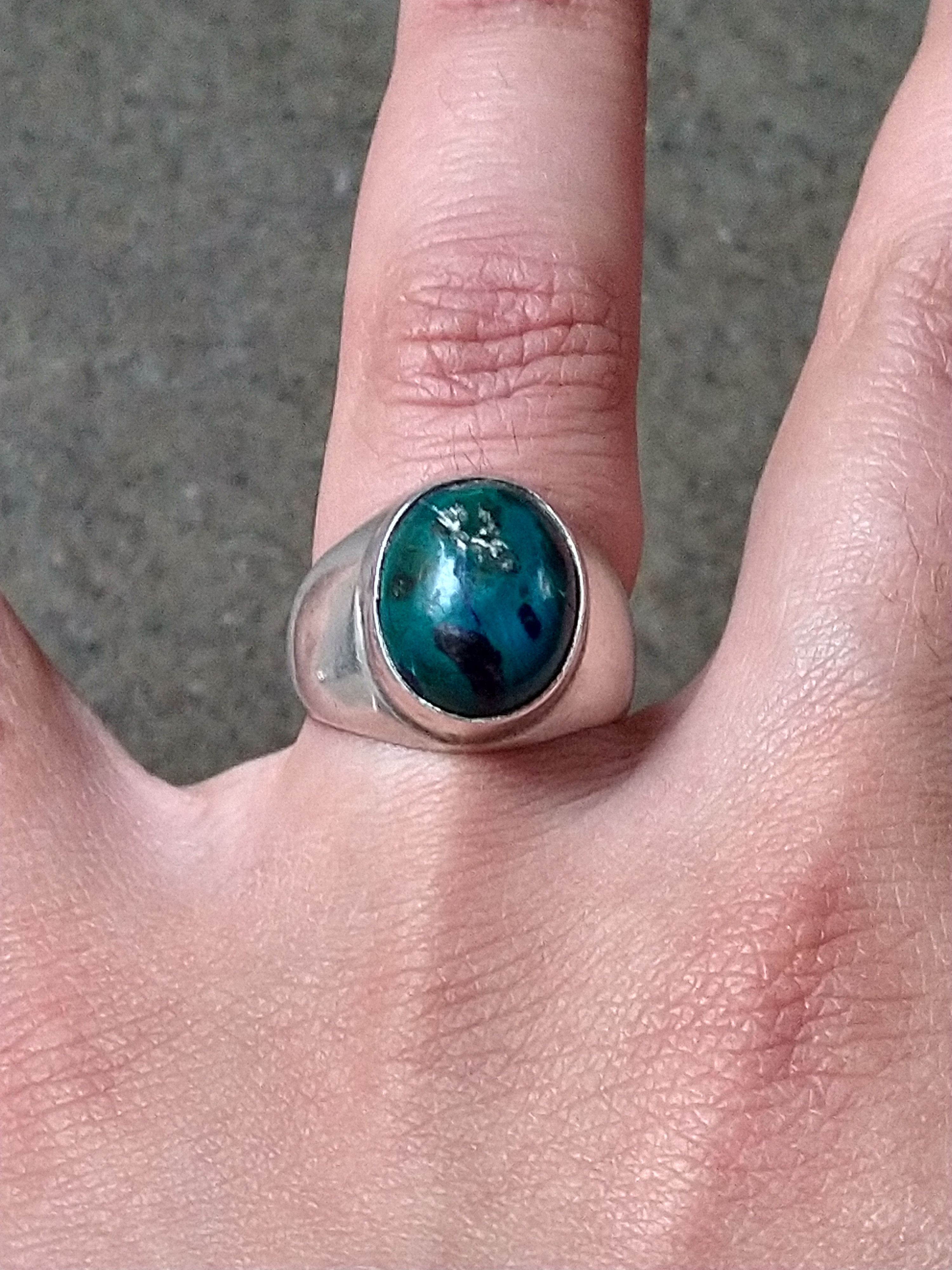 Jewelry × Sterling Silver × Vintage Vintage Sterling Silver Ring Chrysocolla Size 8.75 Blue Oval Size ONE SIZE - 9 Thumbnail