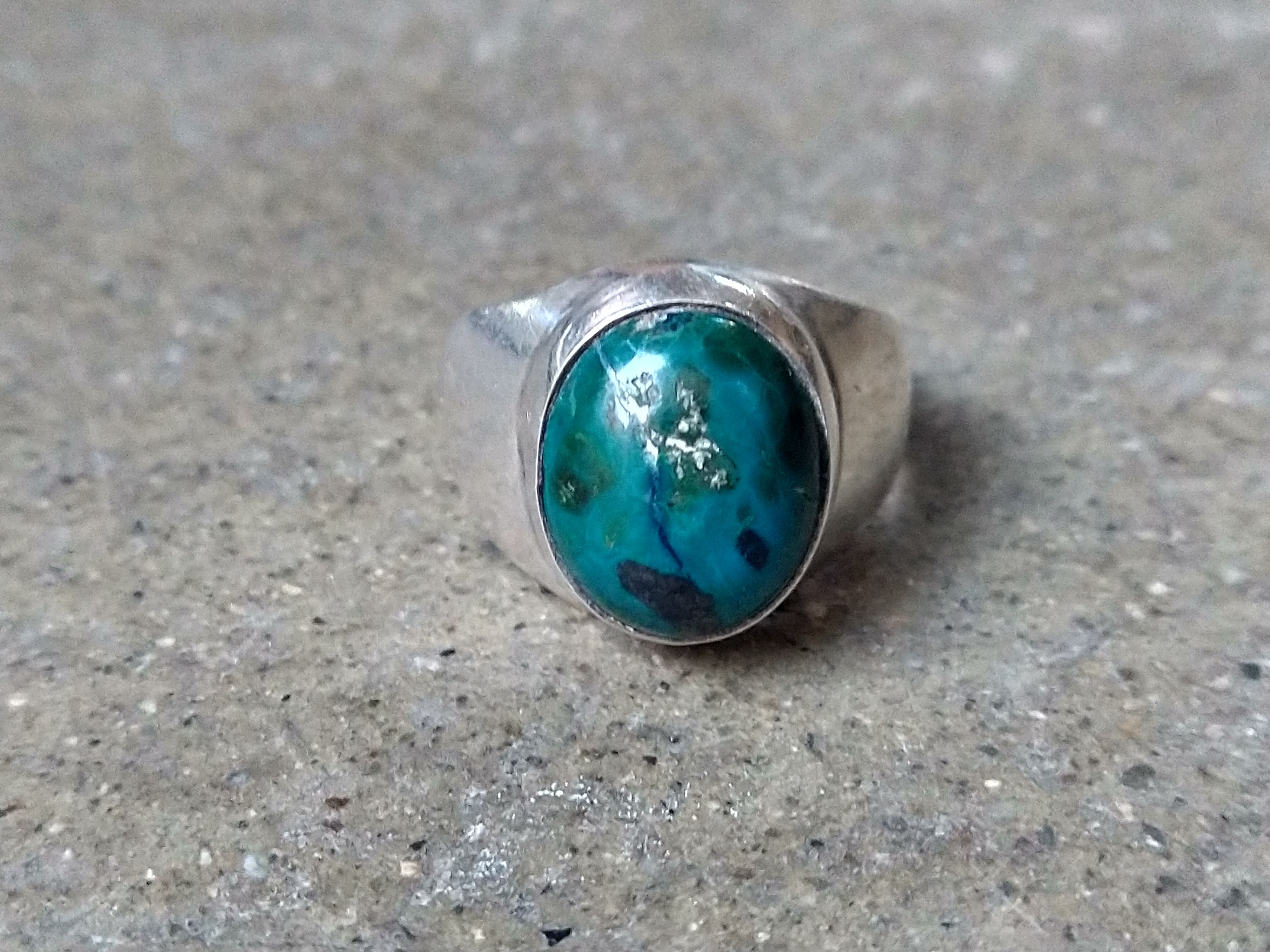 Jewelry × Sterling Silver × Vintage Vintage Sterling Silver Ring Chrysocolla Size 8.75 Blue Oval Size ONE SIZE - 3 Thumbnail