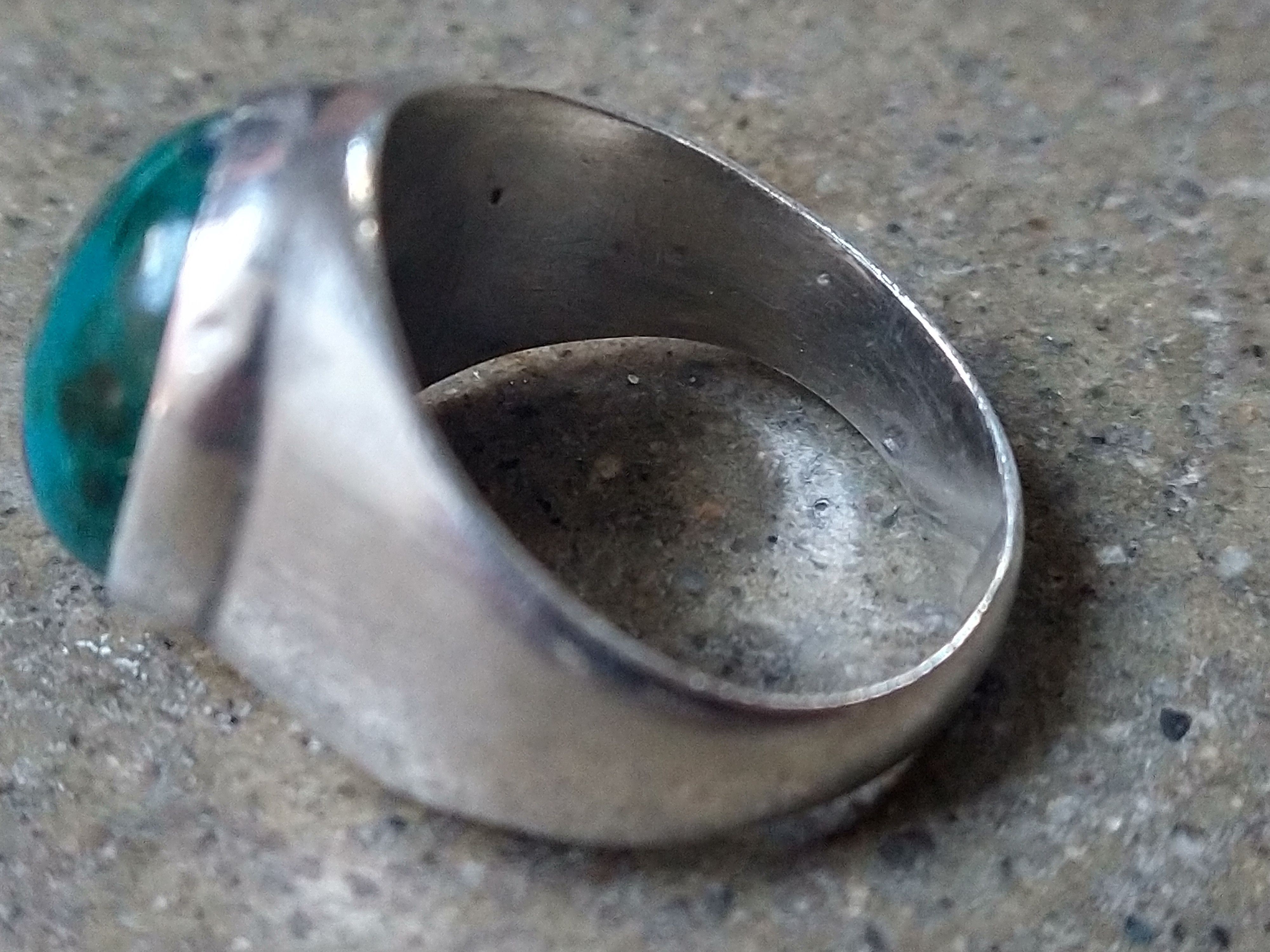 Jewelry × Sterling Silver × Vintage Vintage Sterling Silver Ring Chrysocolla Size 8.75 Blue Oval Size ONE SIZE - 8 Thumbnail