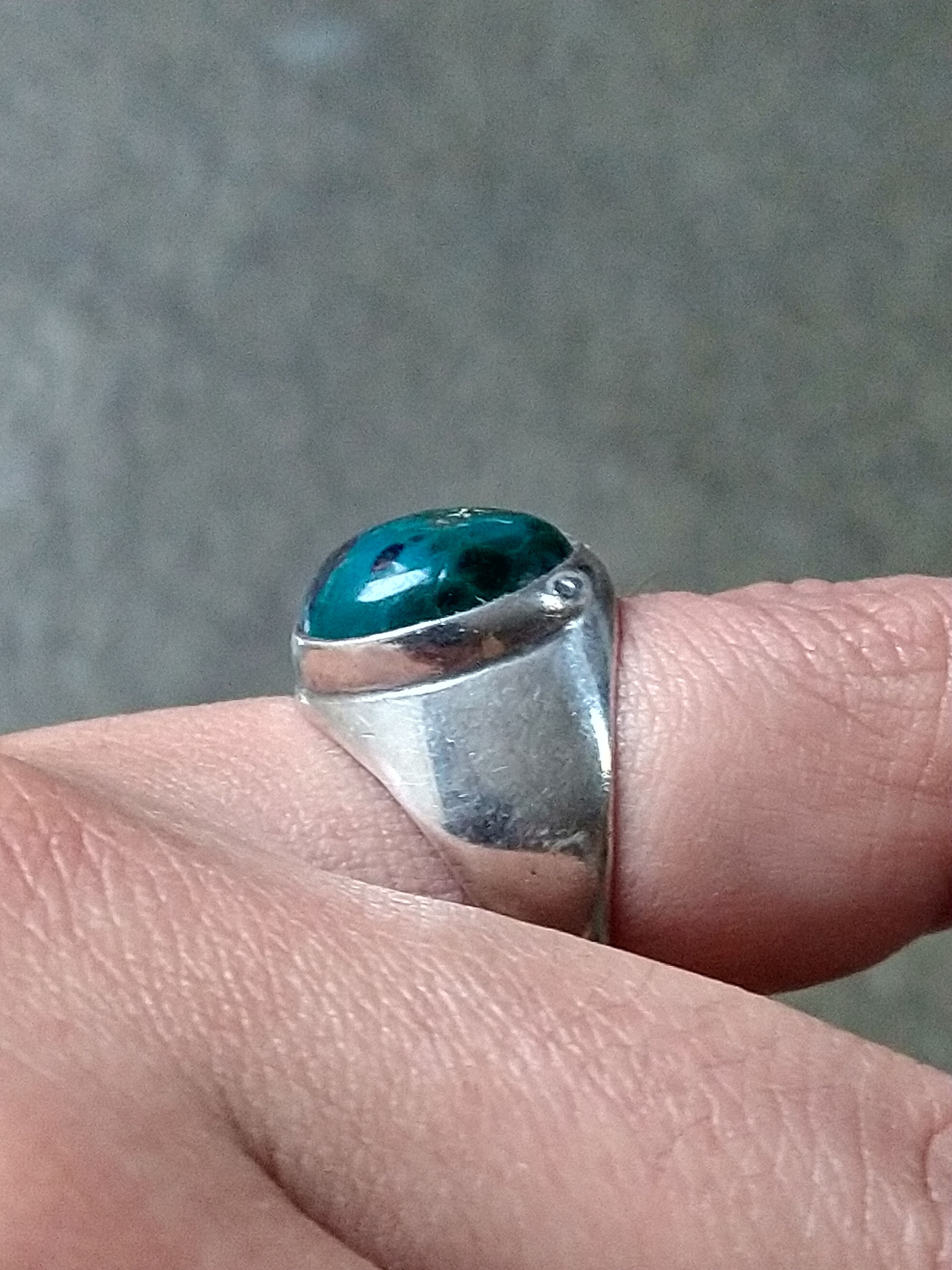 Jewelry × Sterling Silver × Vintage Vintage Sterling Silver Ring Chrysocolla Size 8.75 Blue Oval Size ONE SIZE - 10 Thumbnail