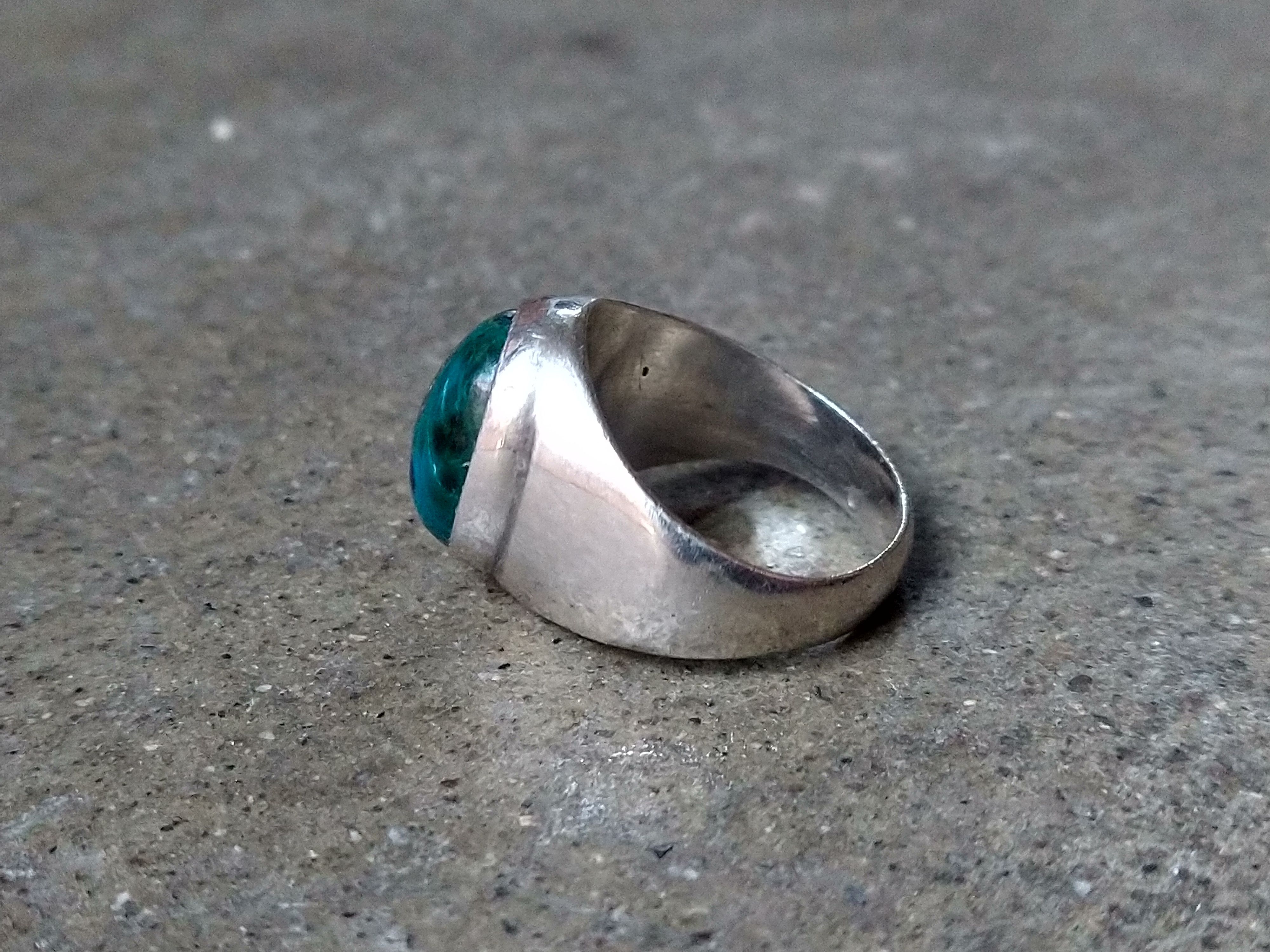 Jewelry × Sterling Silver × Vintage Vintage Sterling Silver Ring Chrysocolla Size 8.75 Blue Oval Size ONE SIZE - 4 Thumbnail