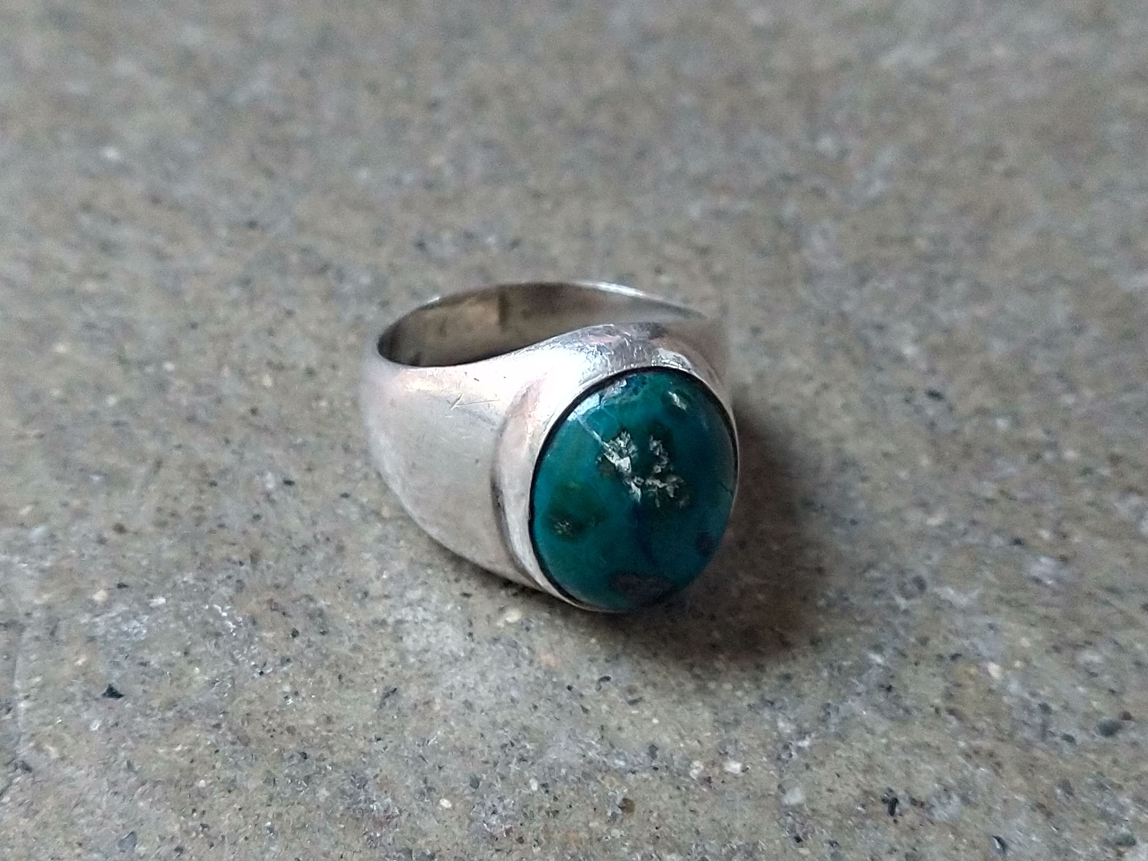 Jewelry × Sterling Silver × Vintage Vintage Sterling Silver Ring Chrysocolla Size 8.75 Blue Oval Size ONE SIZE - 2 Thumbnail