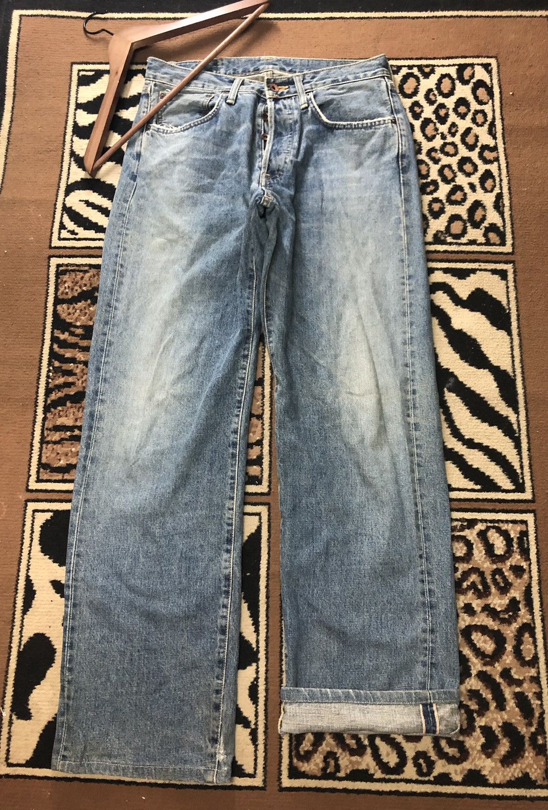 Edwin × Vintage VINTAGE SELVEDGE EDWIN 505x BLUE WASH DISTRESSED DENIM Size US 32 / EU 48 - 1 Thumbnail