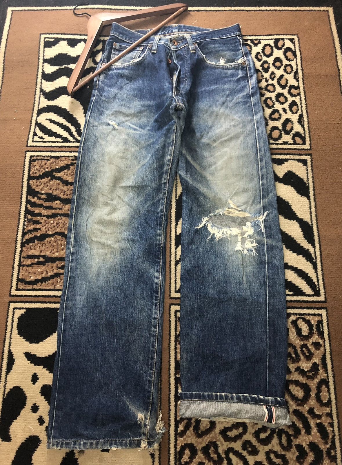 Edwin × Vintage VINTAGE SELVEDGE EDWIN 505x BLUE WASH DISTRESSED DENIM Size US 28 / EU 44 - 1 Thumbnail
