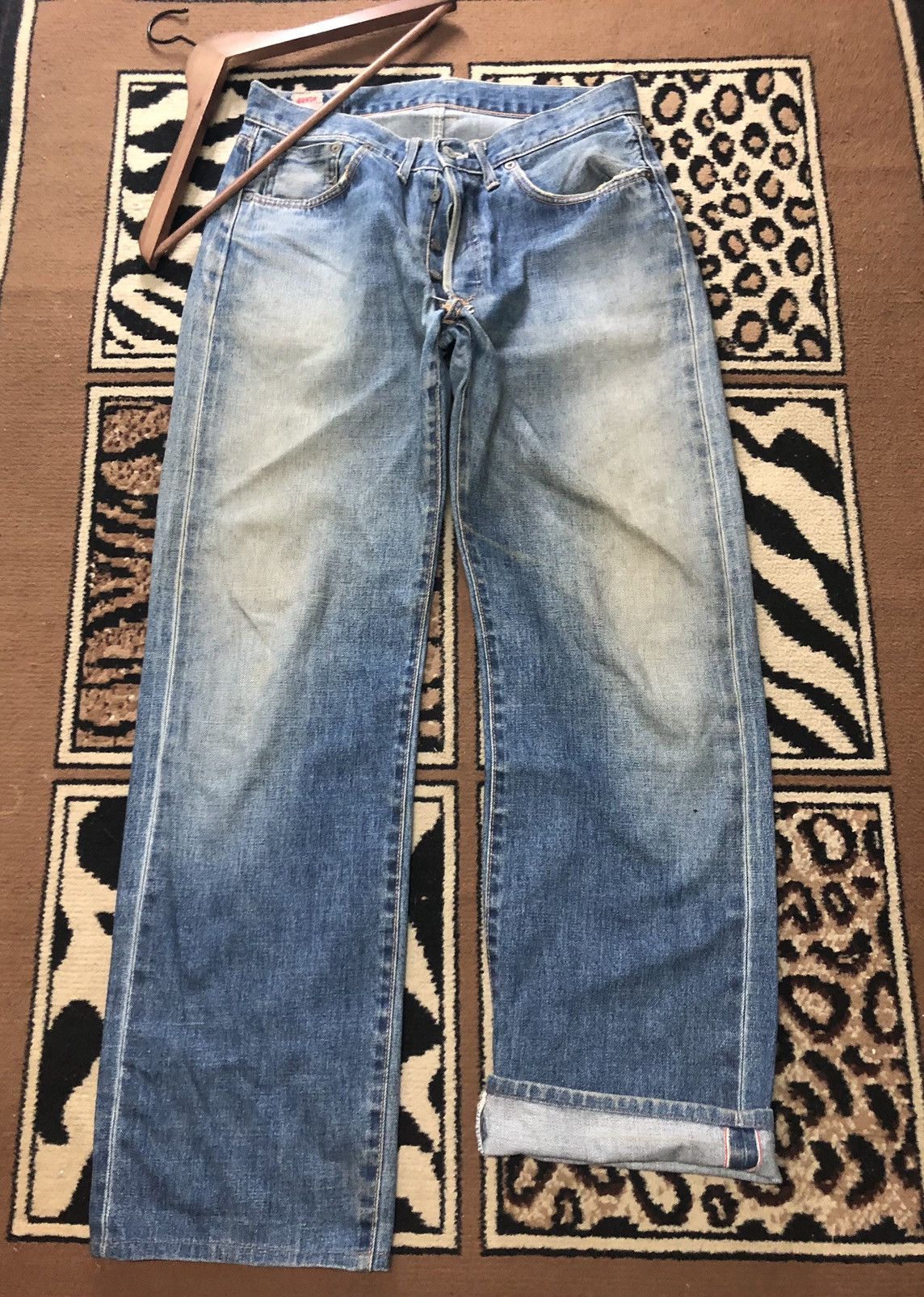 Edwin × Vintage VINTAGE SELVEDGE EDWIN 505sx BLUE WASH DISTRESSED DENIM Size US 32 / EU 48 - 1 Thumbnail