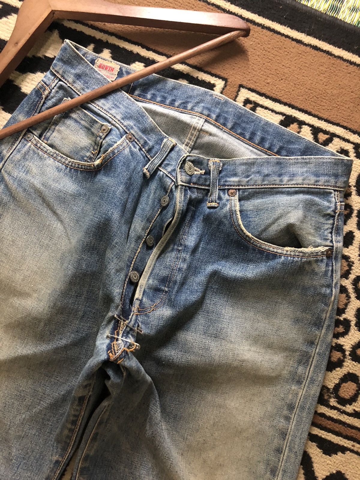 Edwin × Vintage VINTAGE SELVEDGE EDWIN 505sx BLUE WASH DISTRESSED DENIM Size US 32 / EU 48 - 2 Thumbnail