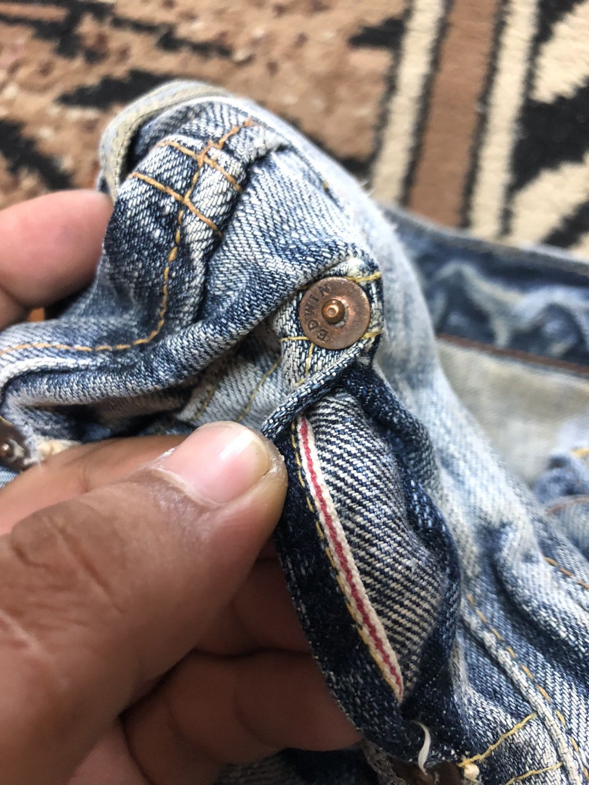 Edwin × Vintage VINTAGE SELVEDGE EDWIN 505zx BLUE WASH DISTRESSED DENIM Size US 33 - 4 Thumbnail
