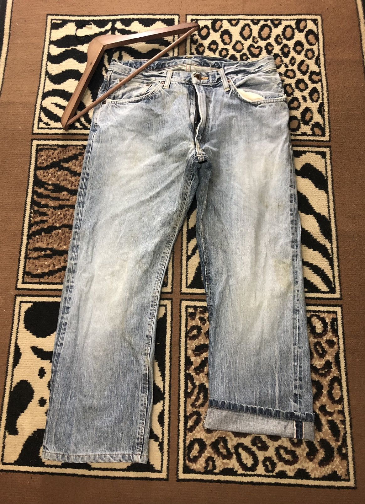 Edwin × Vintage VINTAGE SELVEDGE EDWIN 505zx BLUE WASH DISTRESSED DENIM Size US 33 - 1 Thumbnail