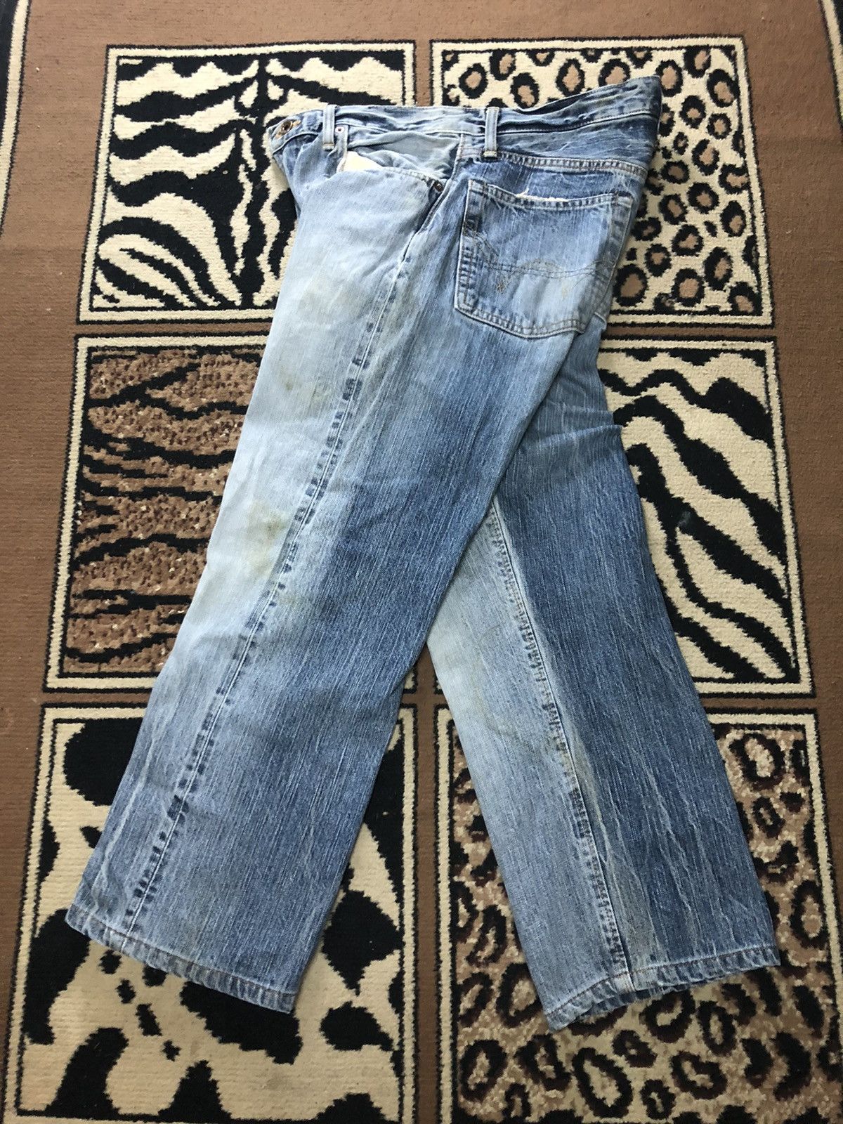 Edwin × Vintage VINTAGE SELVEDGE EDWIN 505zx BLUE WASH DISTRESSED DENIM Size US 33 - 12 Thumbnail
