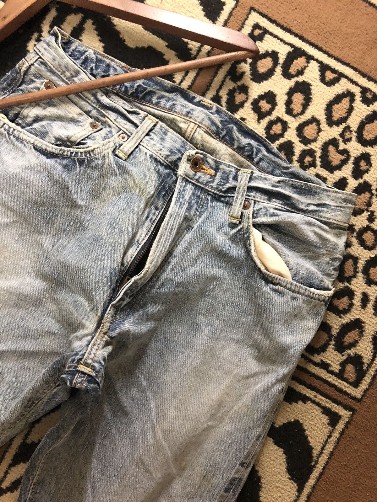 Edwin × Vintage VINTAGE SELVEDGE EDWIN 505zx BLUE WASH DISTRESSED DENIM Size US 33 - 2 Thumbnail