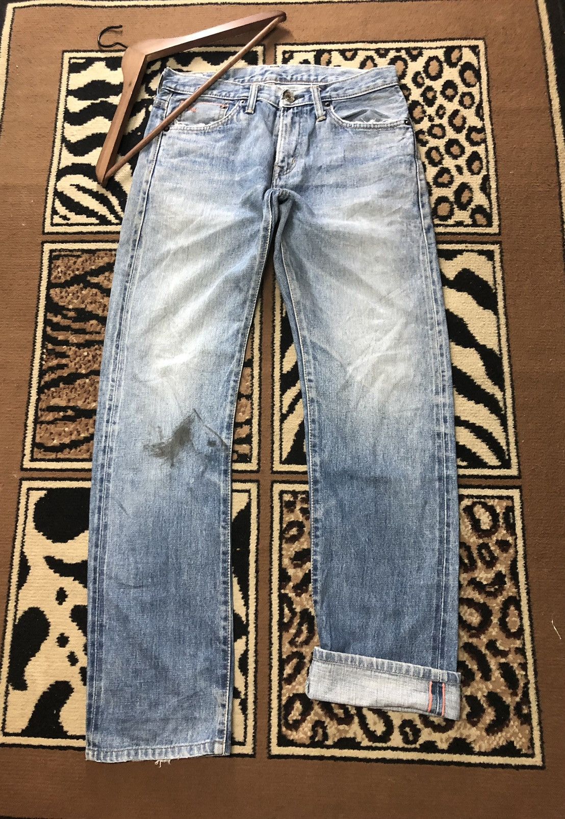 Edwin × Vintage VINTAGE SELVEDGE EDWIN 505zx BLUE WASH DISTRESSED DENIM Size US 29 - 1 Thumbnail