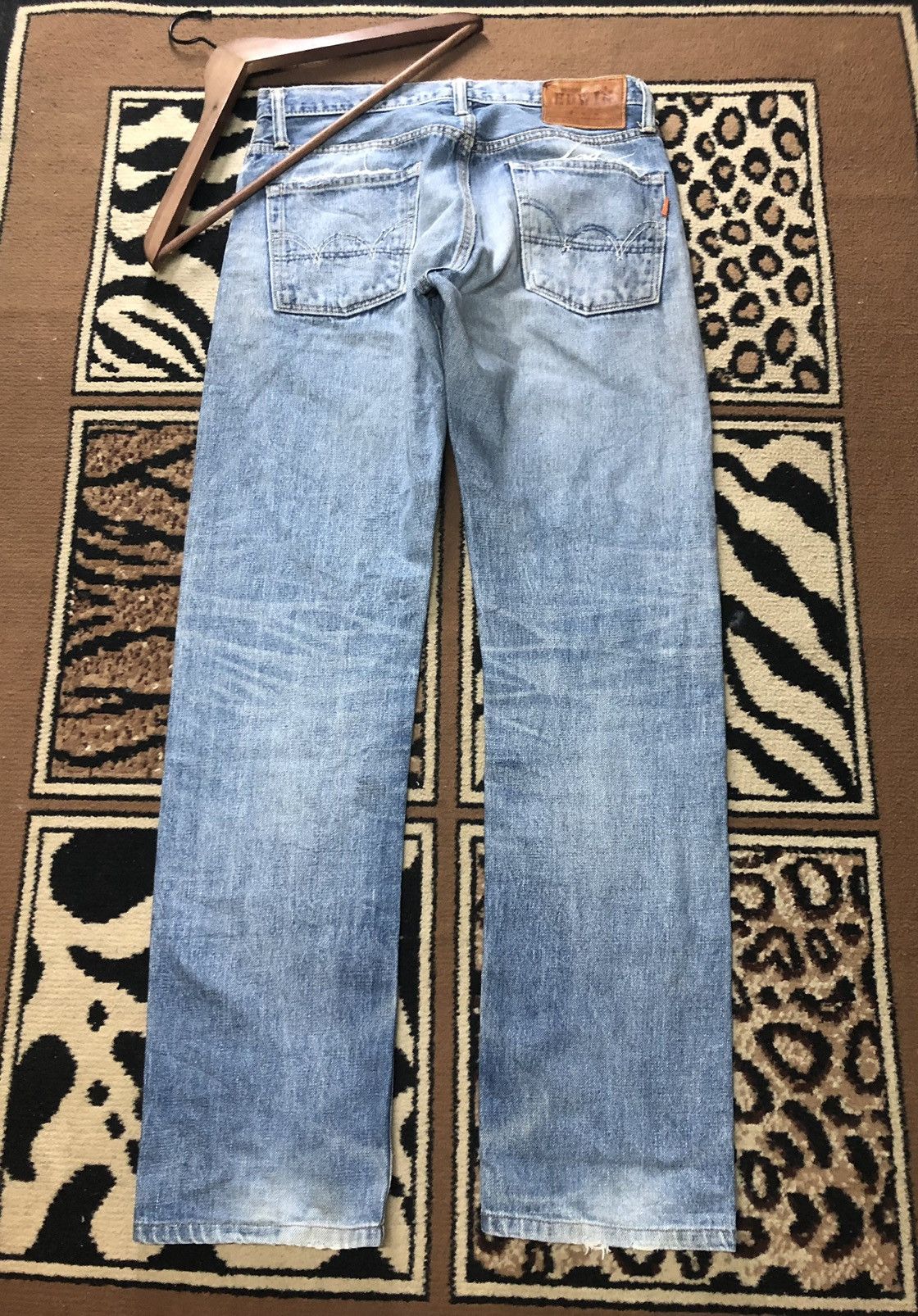 Edwin × Vintage VINTAGE SELVEDGE EDWIN 505zx BLUE WASH DISTRESSED DENIM Size US 29 - 11 Thumbnail