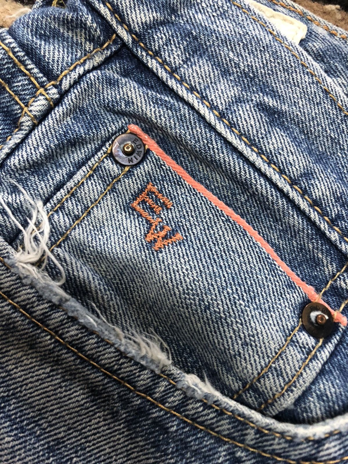 Edwin × Vintage VINTAGE SELVEDGE EDWIN 505zx BLUE WASH DISTRESSED DENIM Size US 29 - 4 Thumbnail