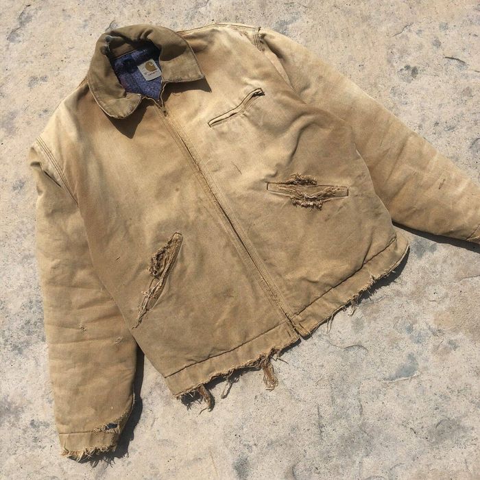 Carhartt TRUE VINTAGE INSANE 80s Thrashed Beige Carhartt Jacket 42
