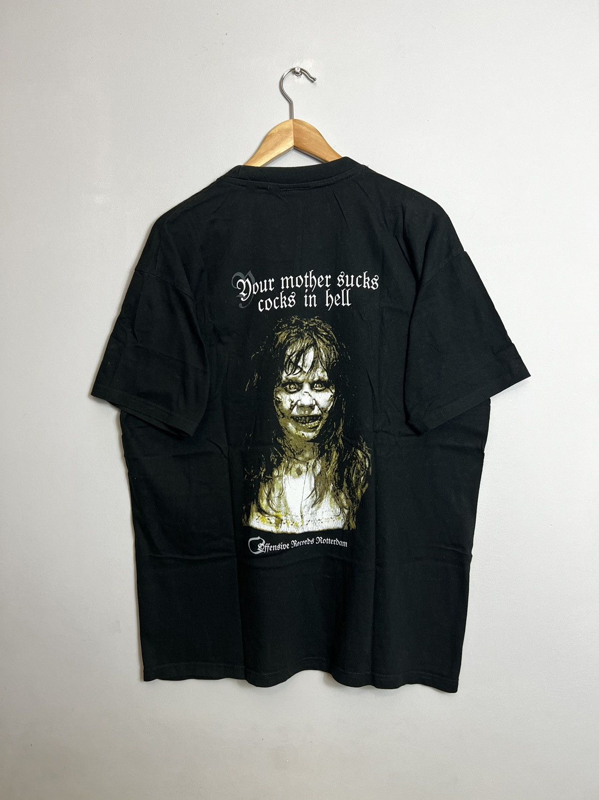 image of Rare Rotterdam Exorcist 90's Vintage Movie Gabber Horror Tee in Black, Men's (Size XL)