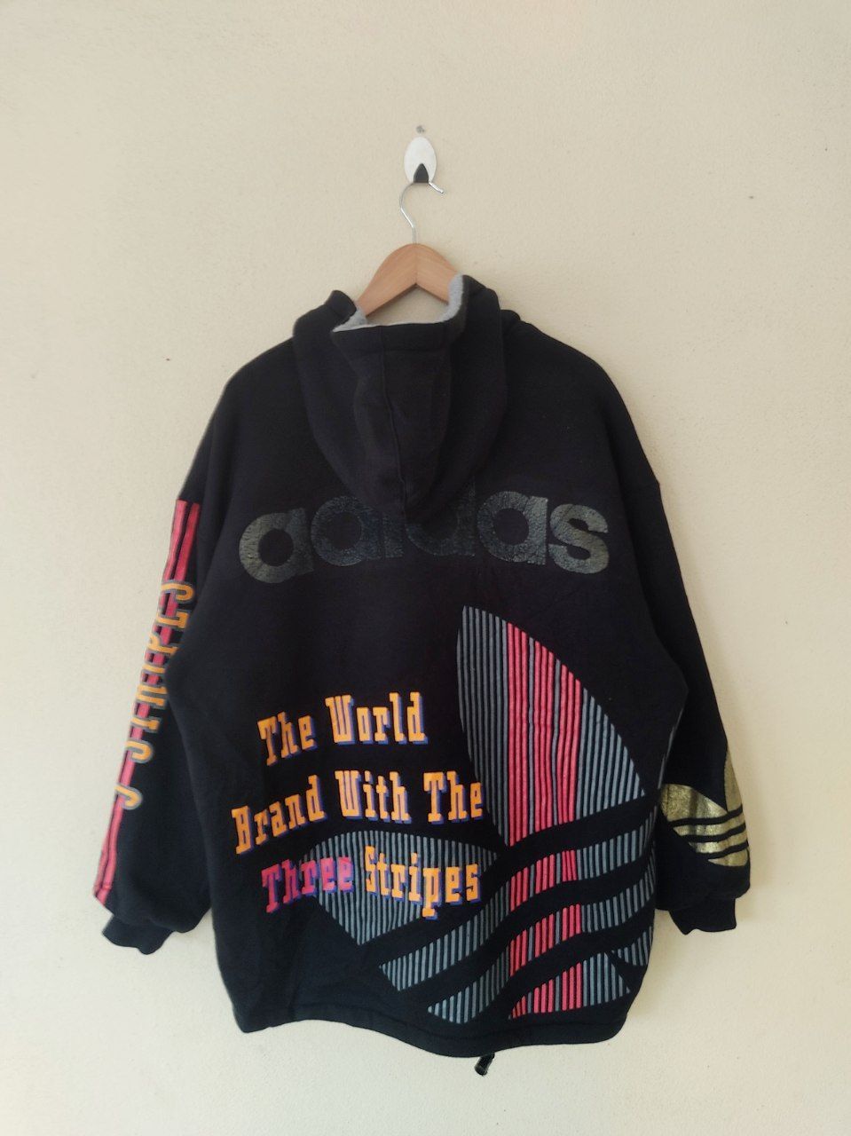 Adidas × Vintage Vintage Adidas Big Logo Black Hoodie Oversized Size US M / EU 48-50 / 2 - 2 Thumbnail