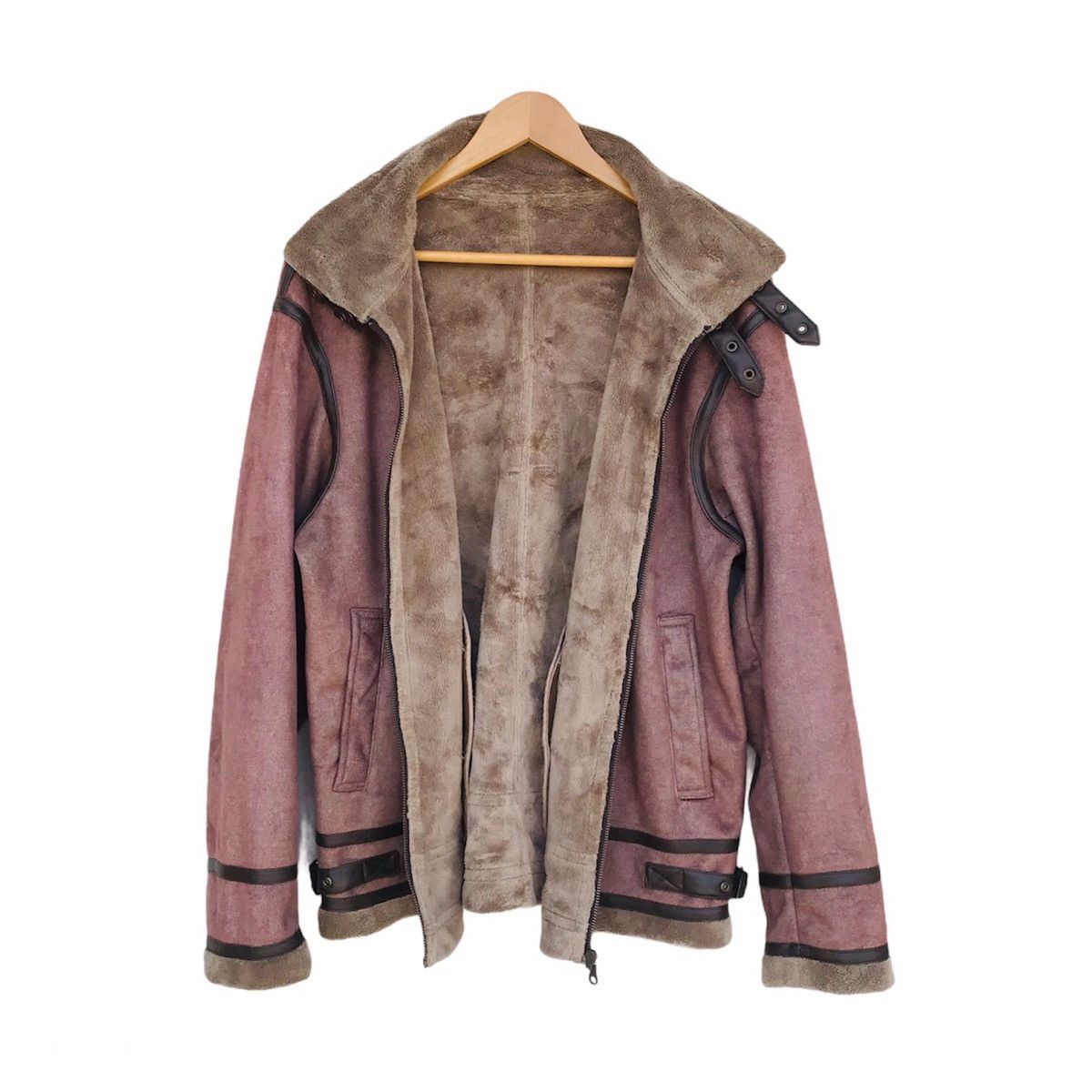 image of Jeaning Garage Bikers Jacket Sherpa Linen Leather Trim in Brown, Men's (Size Large)