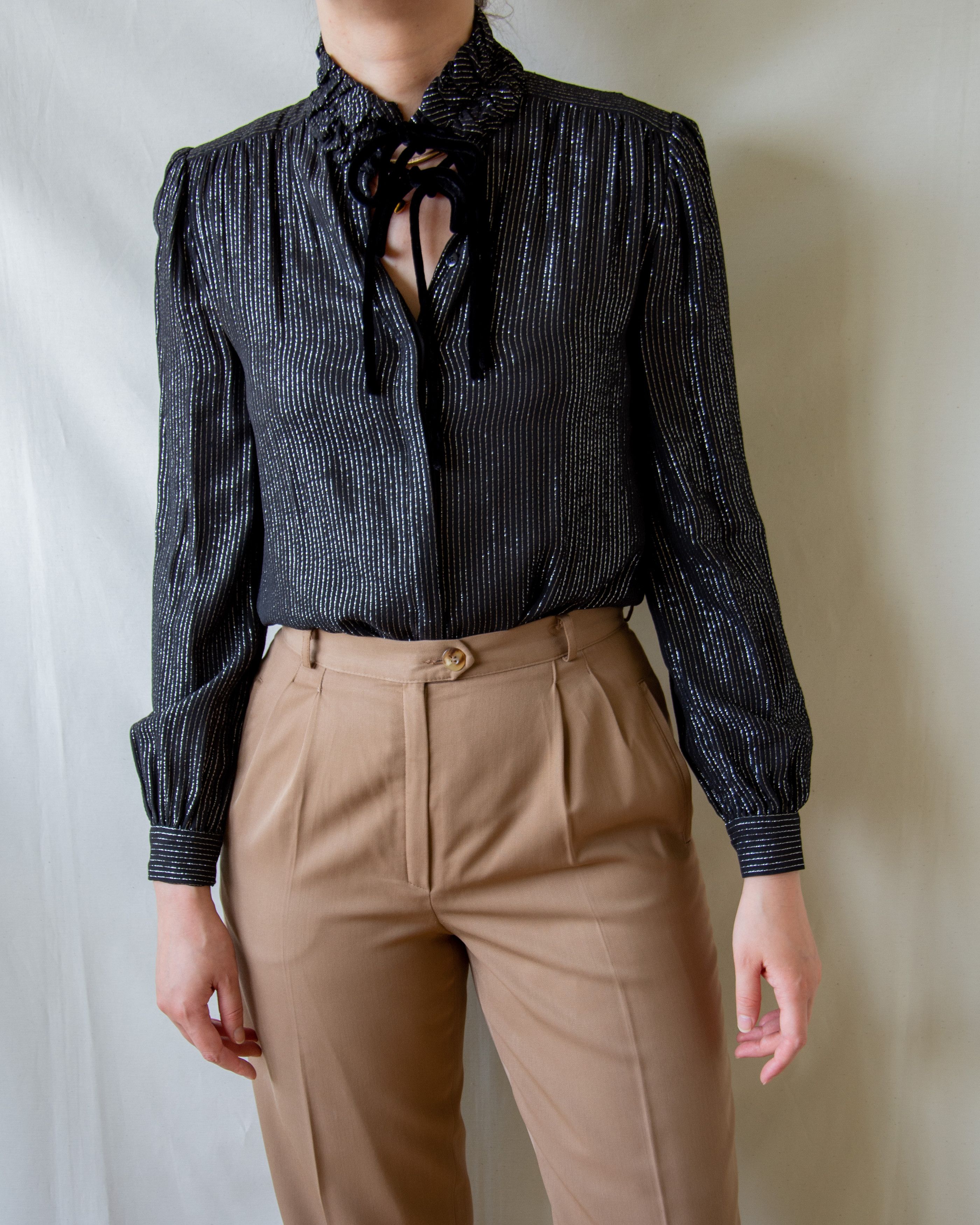 image of Valentino Night Silk Lurex Blouse in Black, Women's (Size Small)