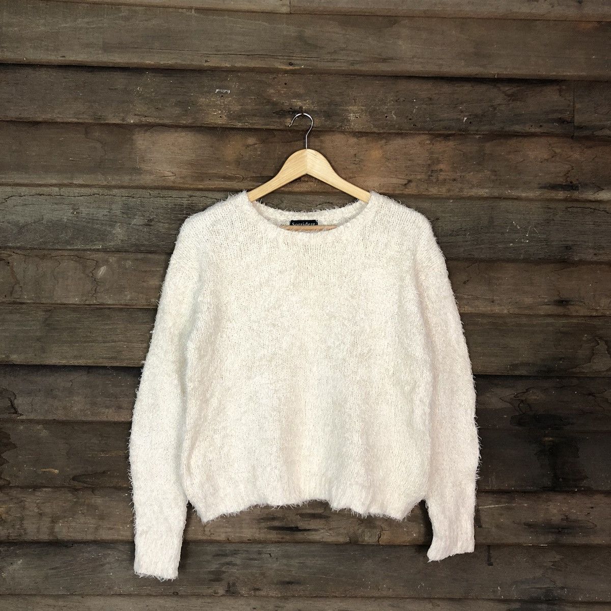 image of Homespun Knitwear Sorridere White Fur Mohair Shag Shaggy Knitwear C1082, Men's (Size Medium)