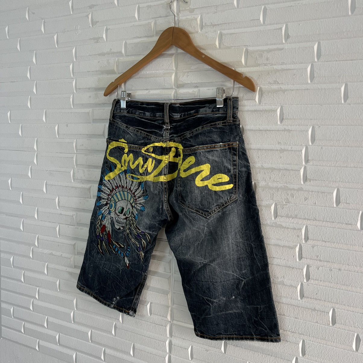 Japanese Brand RARE SORRIDERE SHORT PANTS JEANS PUNK DESIGN BIG LOGO Size US 29 - 2 Thumbnail