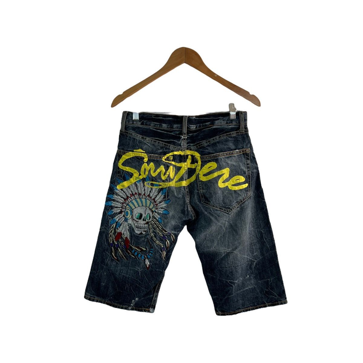 Japanese Brand RARE SORRIDERE SHORT PANTS JEANS PUNK DESIGN BIG LOGO Size US 29 - 1 Thumbnail