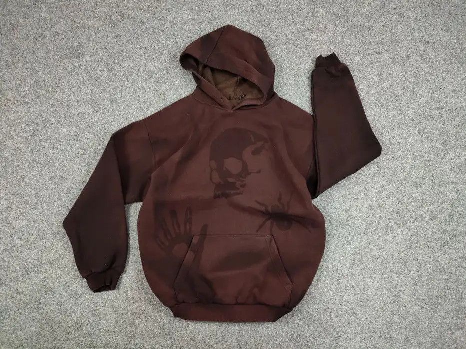 Japanese Brand 💀 Vintage 90's Sun Faded Silhouette Boxy Brown Blank Hoodie Size US M / EU 48-50 / 2 - 7 Thumbnail