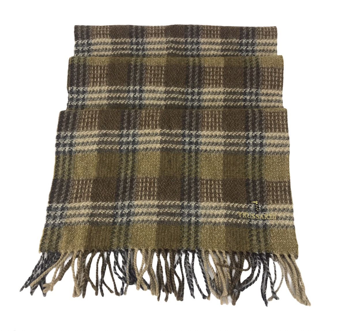 Vintage Trussardi Plaid Checked Muffler Scarf Luxury