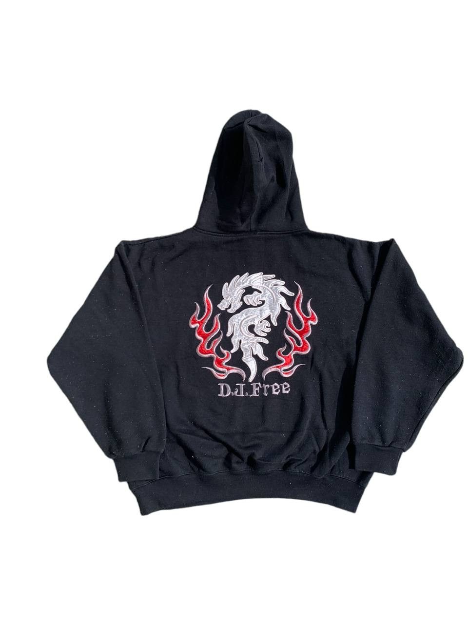 Vintage Dragon & Flames Motive Embroidered Boxy Hoodie
