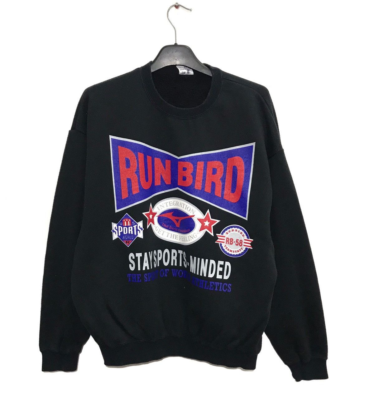 image of Mizuno Run Bird Spell Out Big Logo Sweatshirt in Black, Men's (Size Large)
