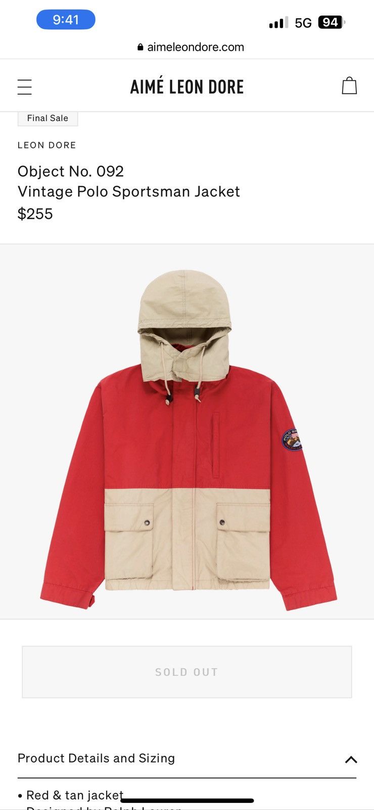 Aime Leon Dore × Polo Ralph Lauren Object No. 092 Vintage Polo Sportsman Jacket Size US L / EU 52-54 / 3 - 6 Thumbnail