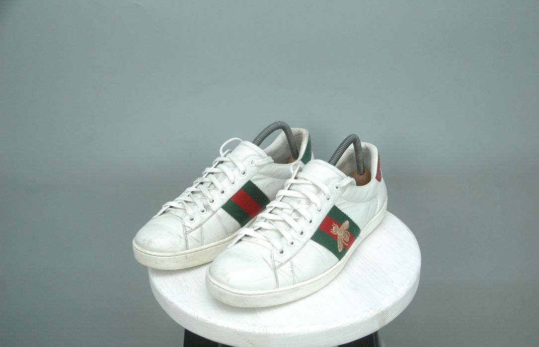 gucci new ace embroidered leather trainers