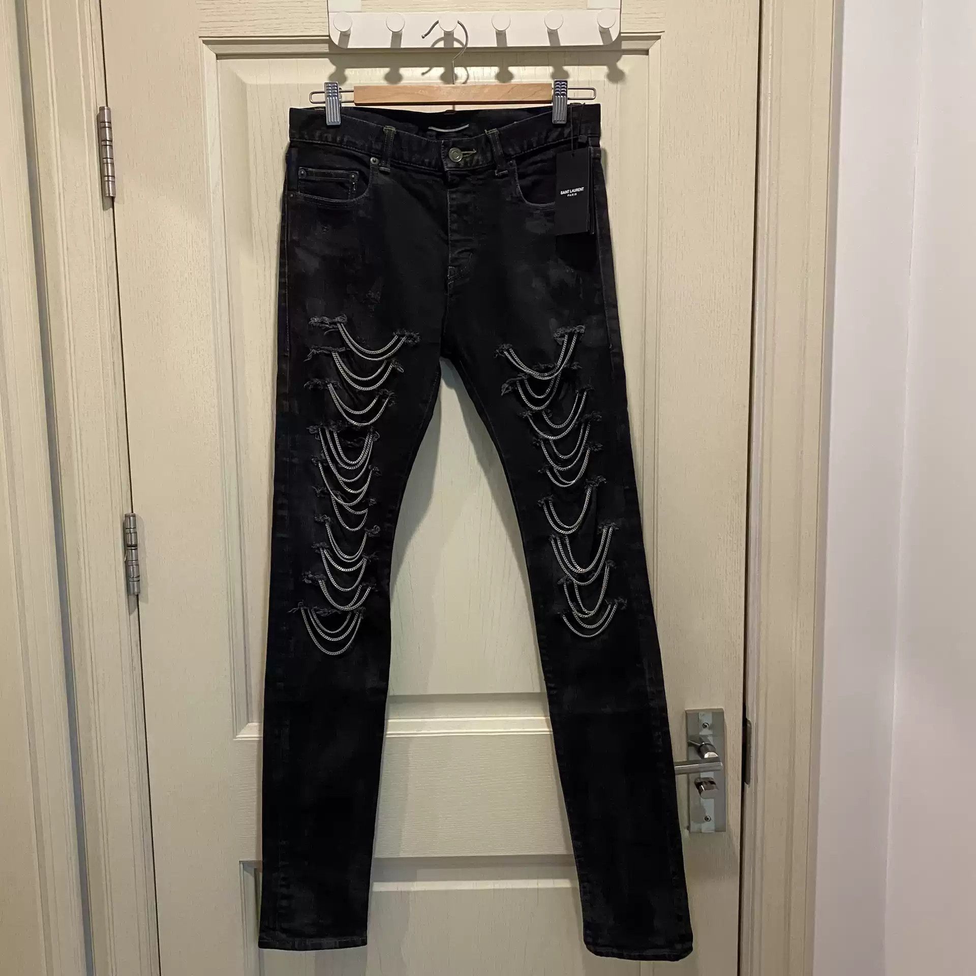 Saint Laurent Paris Hedi Original New Black Distressed Denim Jean Pant Size US 29 - 1 Thumbnail