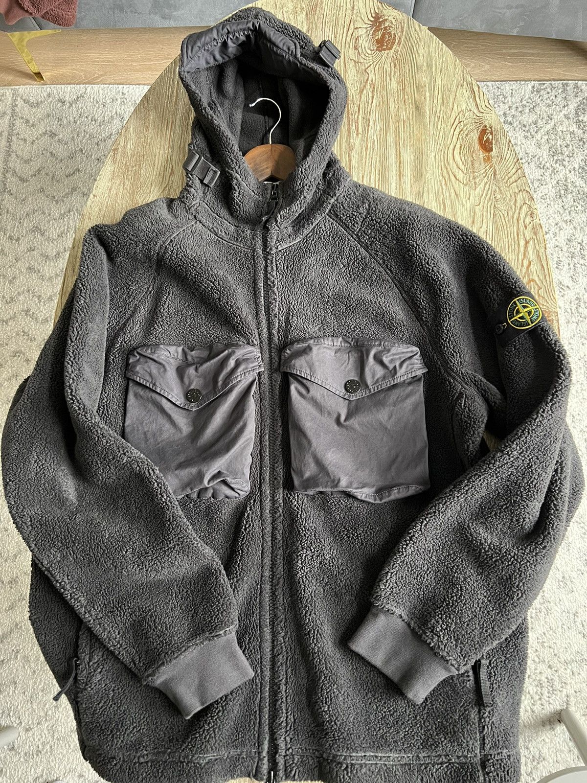 image of Stone Island Pile Fleece Hoodie, Model 7515 60134 in Black, Men's (Size 2XL)