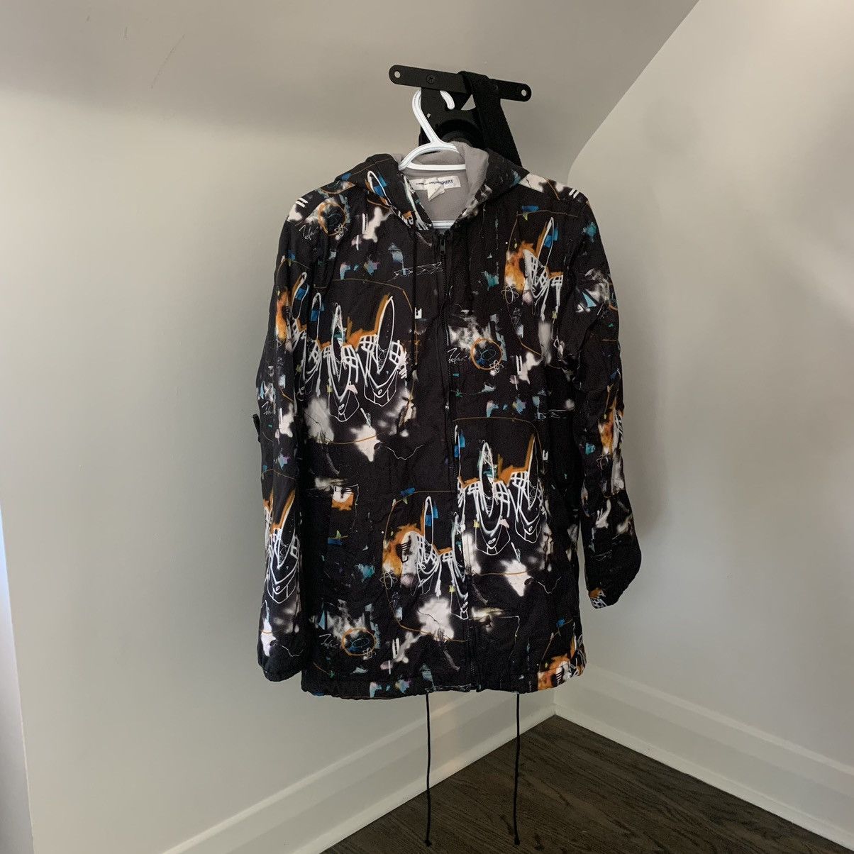 image of Comme Des Garcons X Futura Hooded Parka in Black, Men's (Size Large)