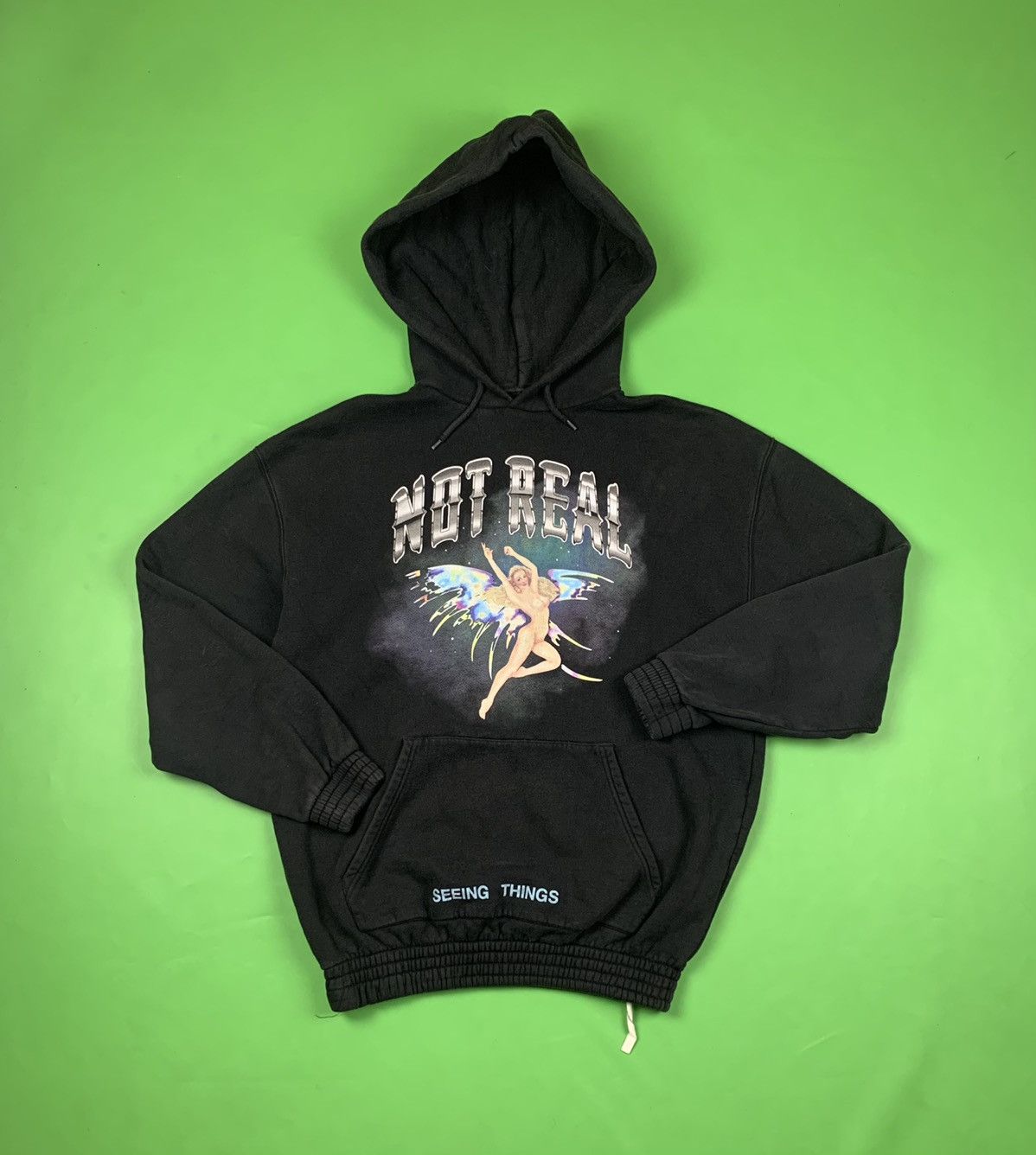 image of Off White Off-White “Not Real” Oversize Hoodie Fw 17 in Washed Black, Men's (Size Medium)