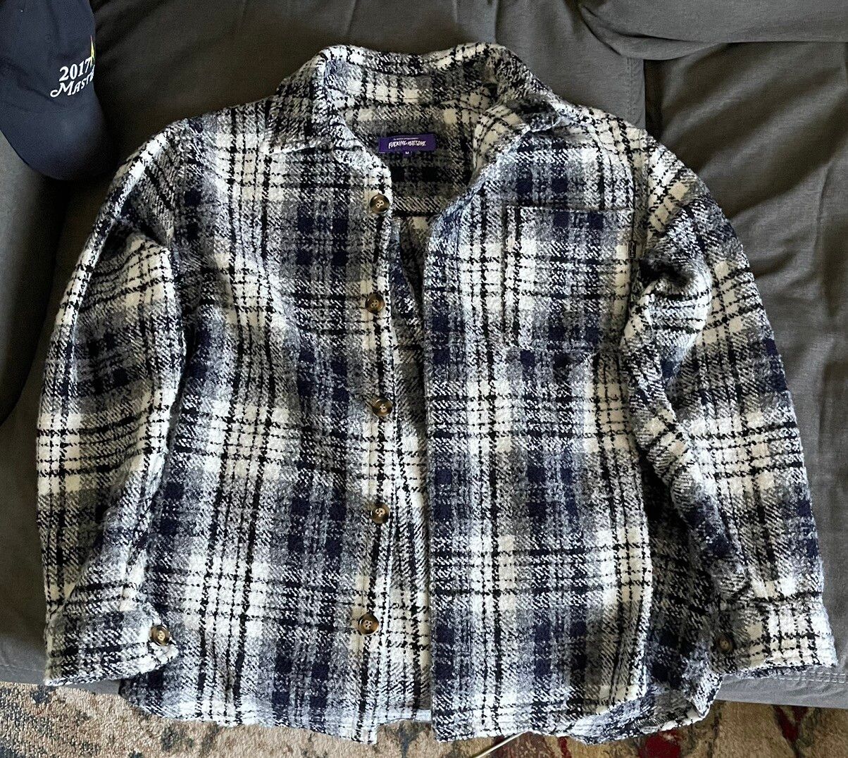 Pre-owned Fucking Awesome Heavy Flannel Overshirt Navy/white
