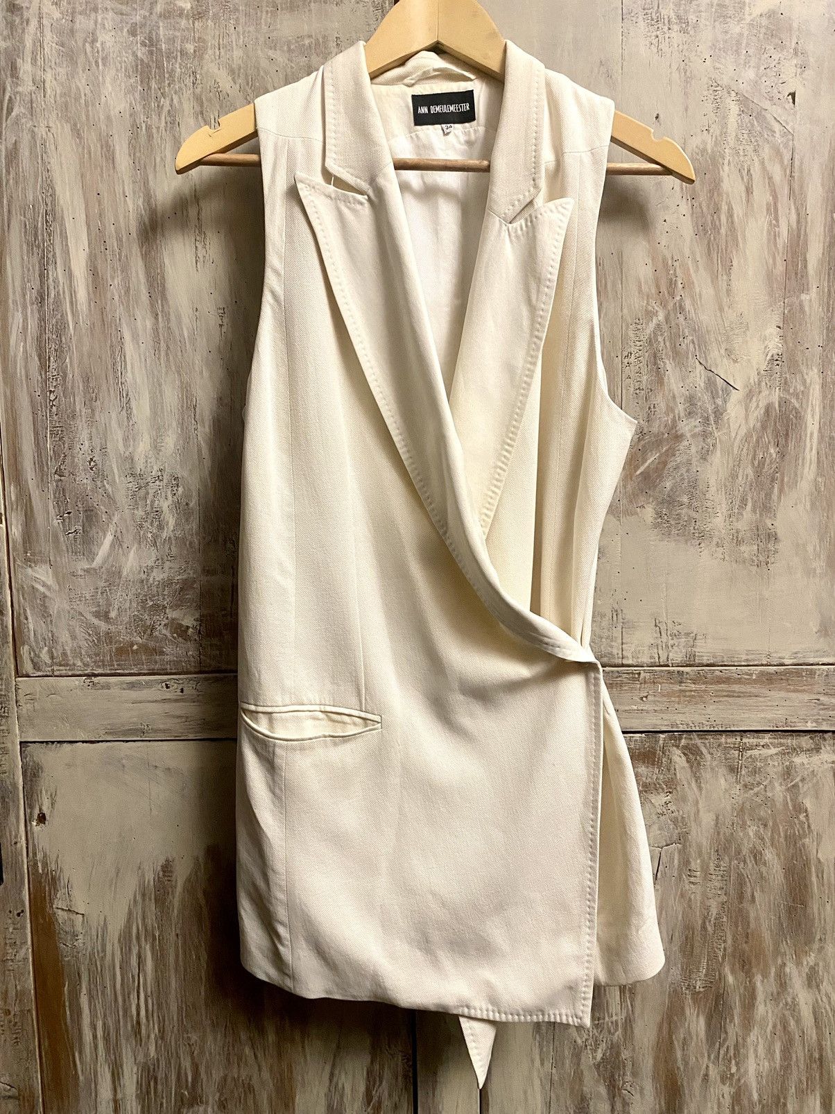 image of Ann Demeulemeester Asymmetrical Long Cream Cotton Blazer in White, Women's (Size XS)