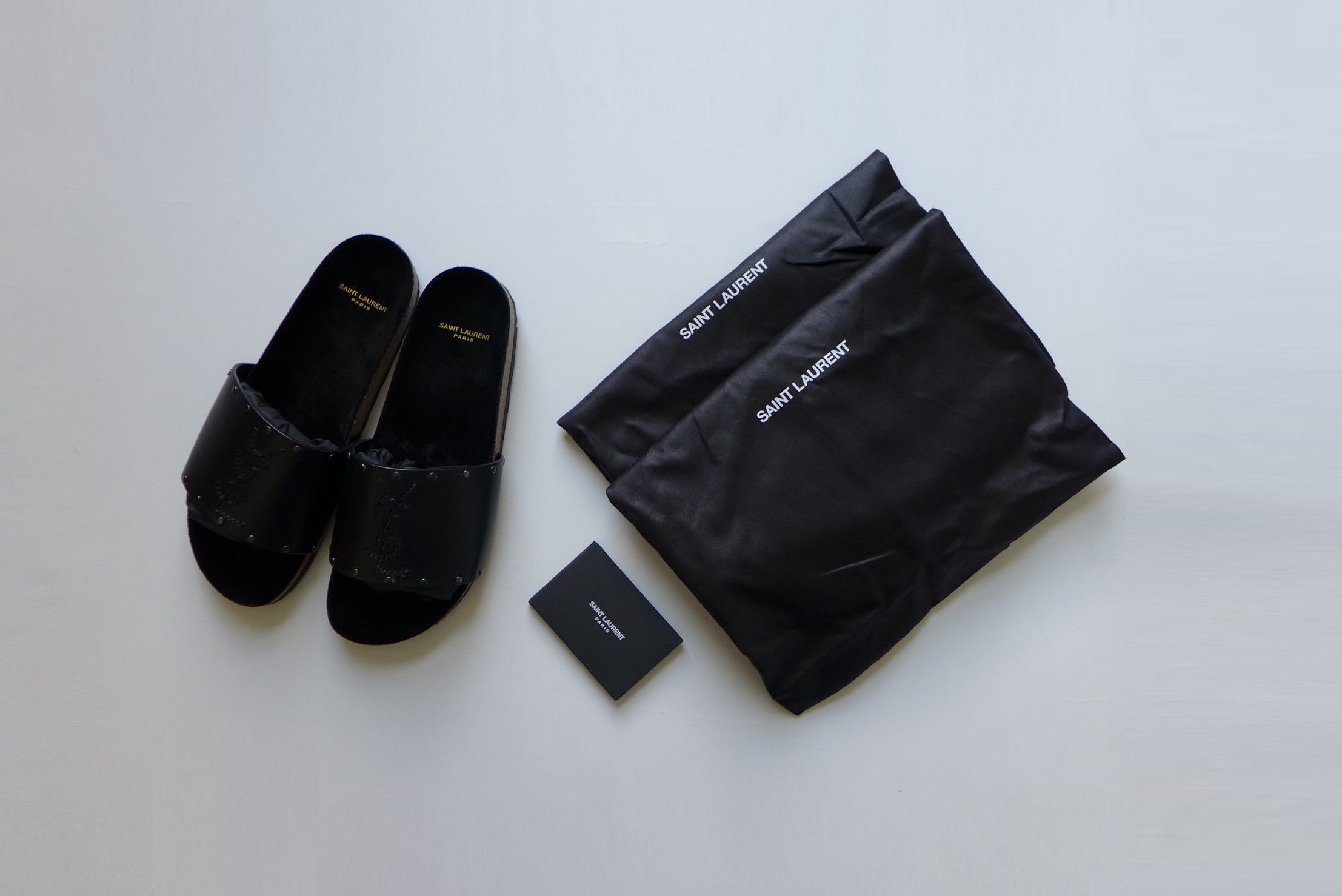 Saint Laurent Paris Saint Laurent Jimmy Logo Stud Slides Sandal - Black Leather Size US 11 / EU 44 - 6 Thumbnail
