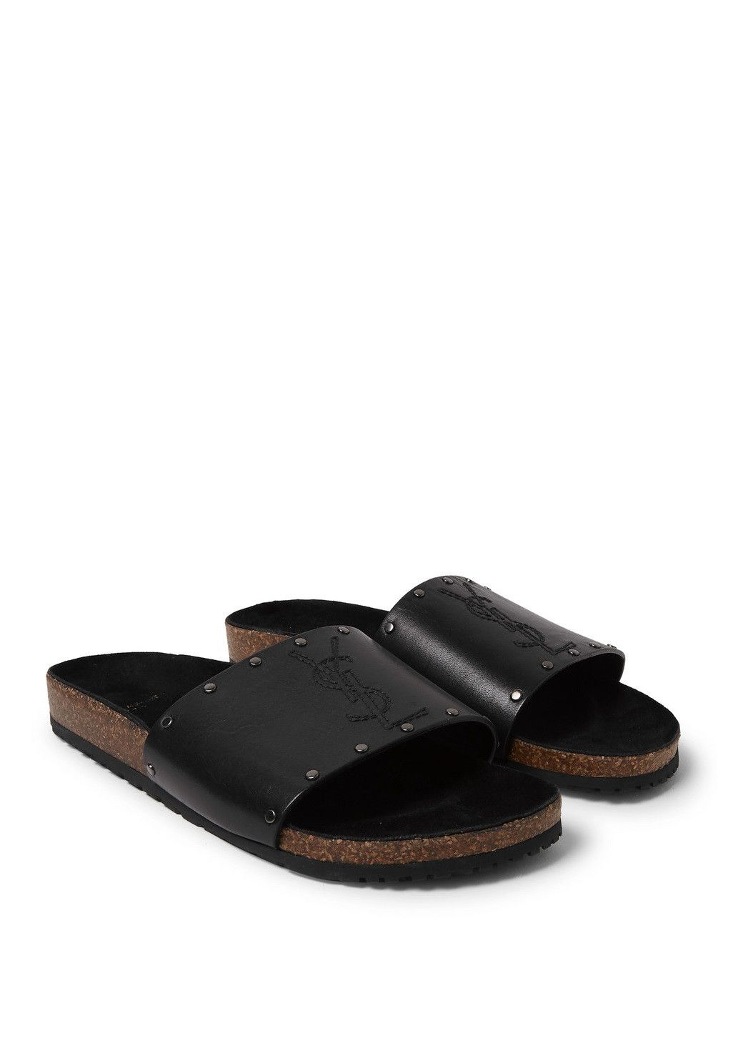 Saint Laurent Paris Saint Laurent Jimmy Logo Stud Slides Sandal - Black ...