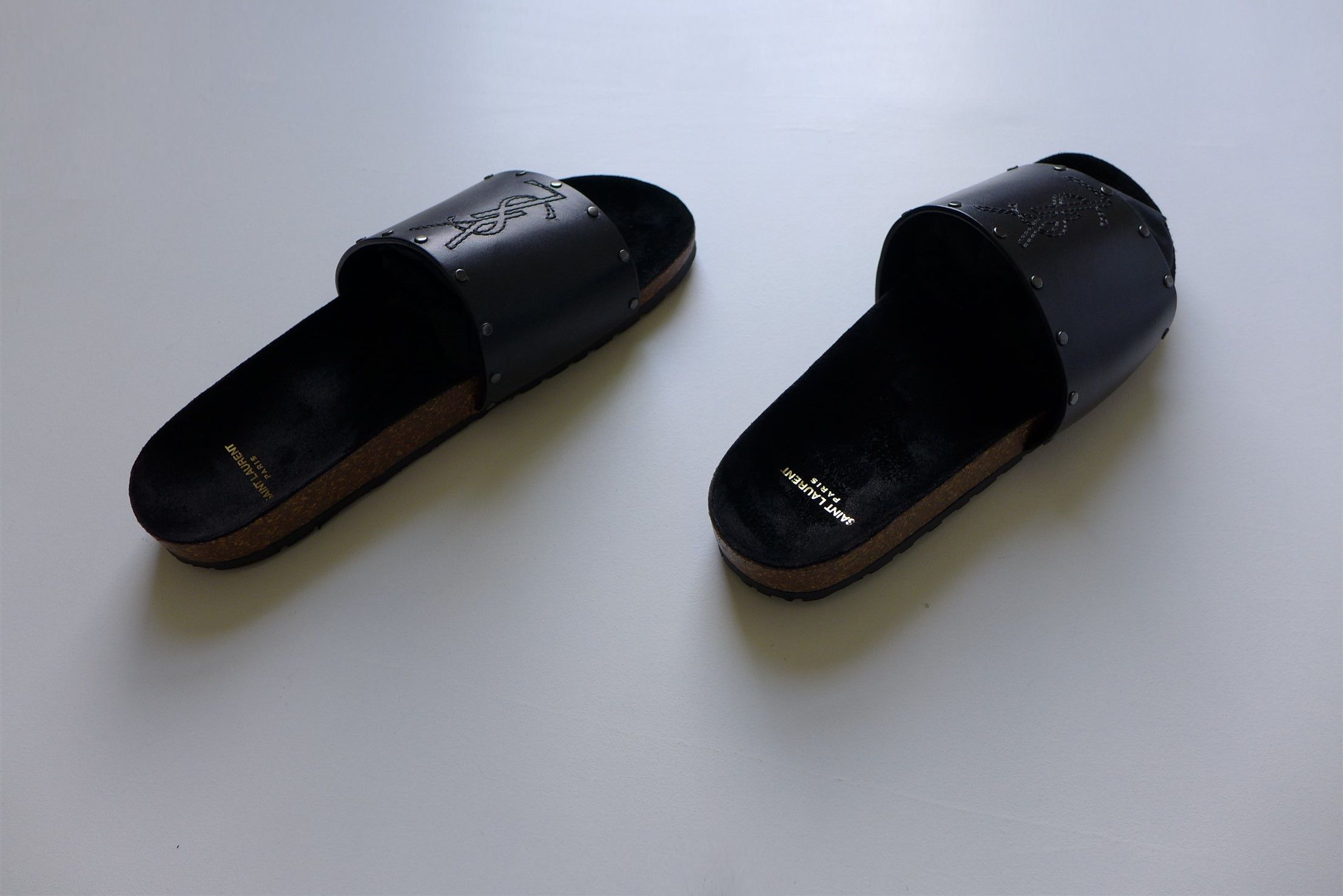 Saint Laurent Paris Saint Laurent Jimmy Logo Stud Slides Sandal - Black Leather Size US 11 / EU 44 - 8 Thumbnail