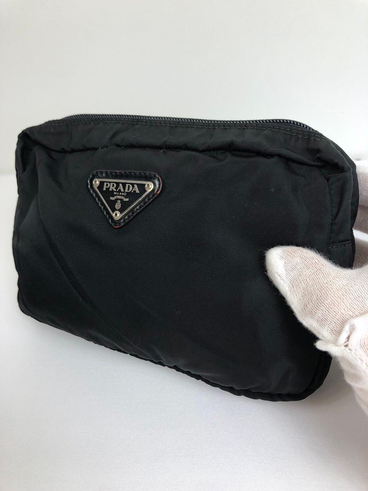 Pre-owned Prada Tessuto Nylon Cosmetic Bag In Black