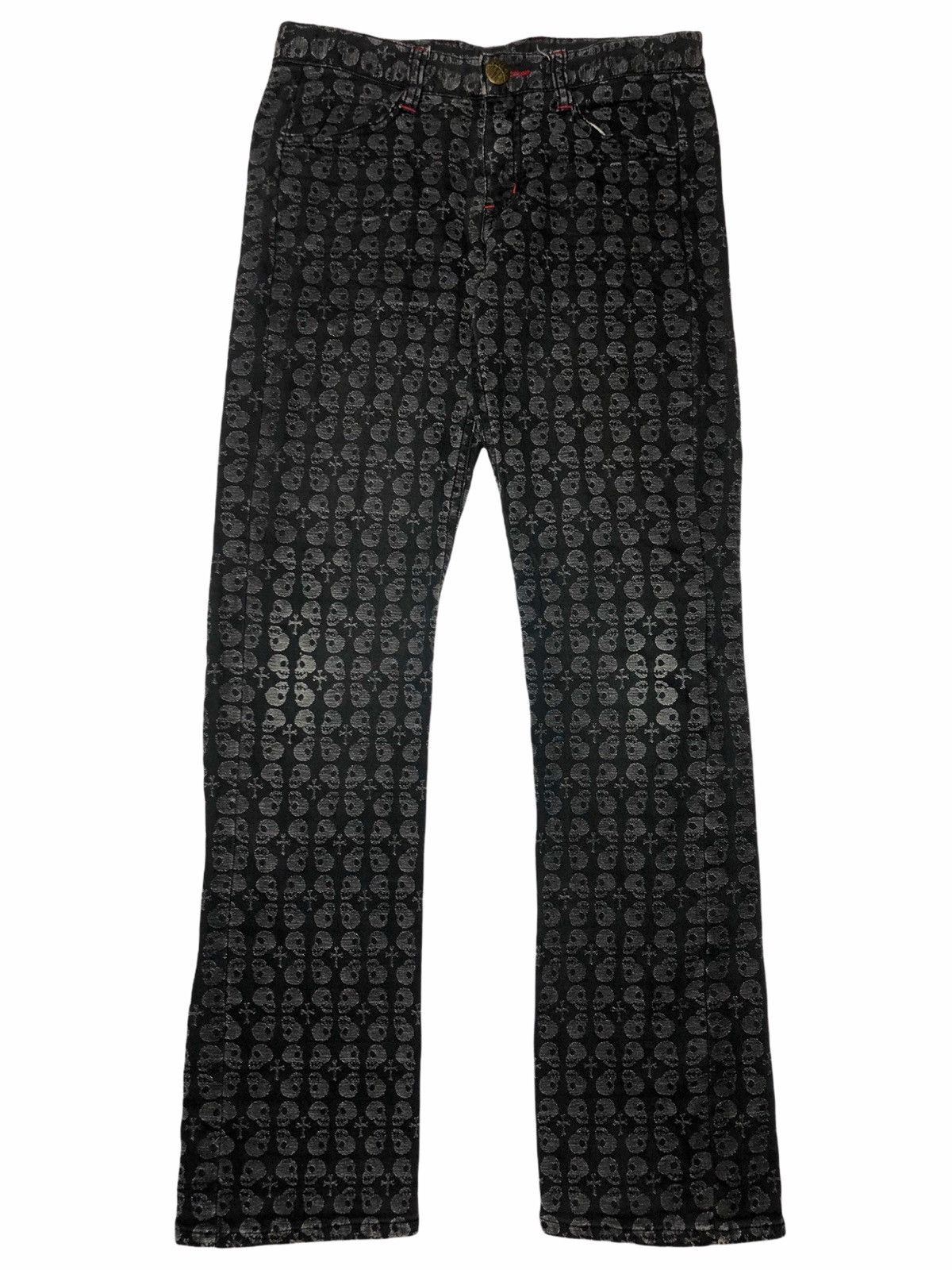 Japanese Brand 90s Back Riley Cross & Skeleton Denim Pants Size US 28 / EU 44 - 1 Thumbnail