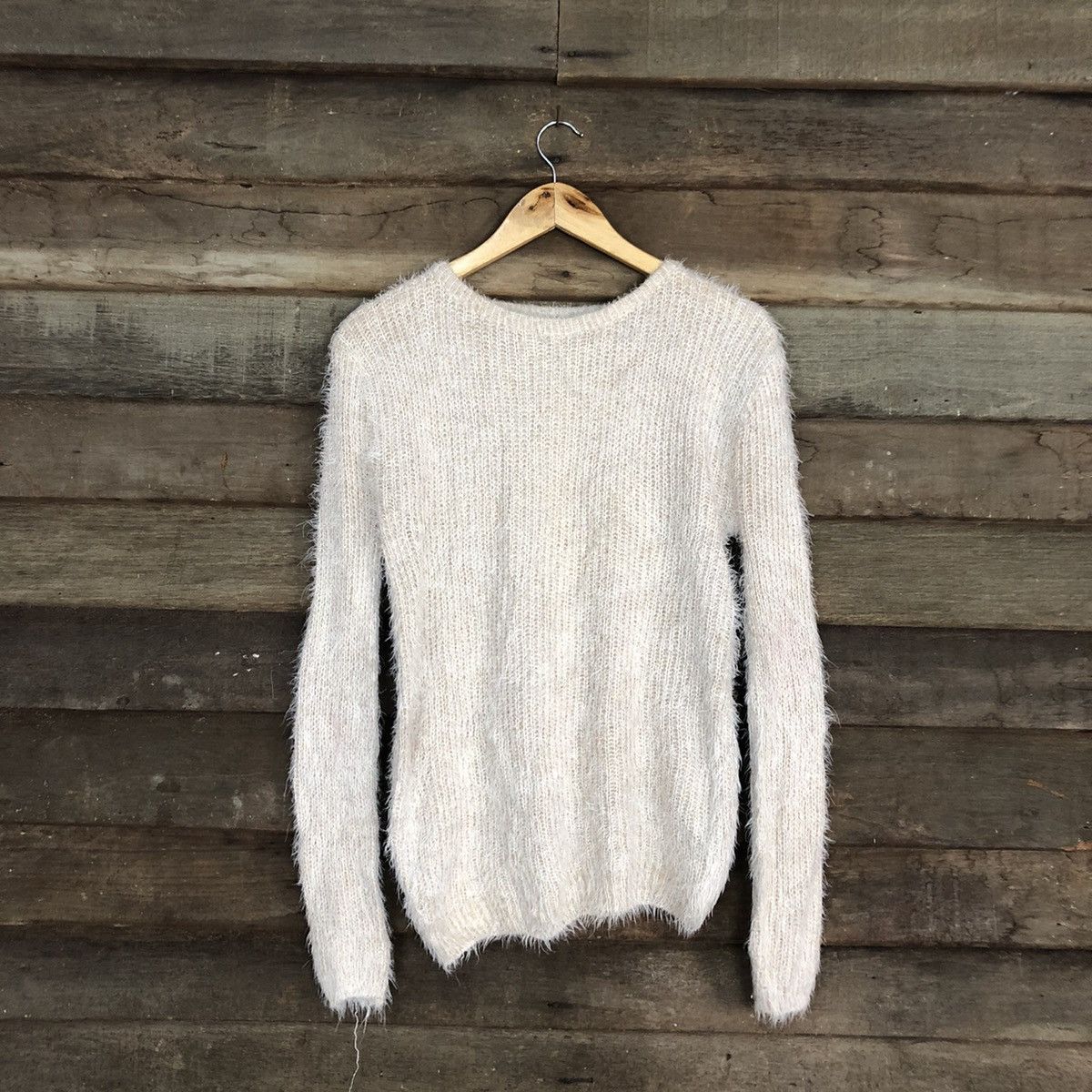 image of Homespun Knitwear Japan Mohair Soft Fur Shag Shaggy Knitwear C1090 in White/Brown, Women's (Size Me