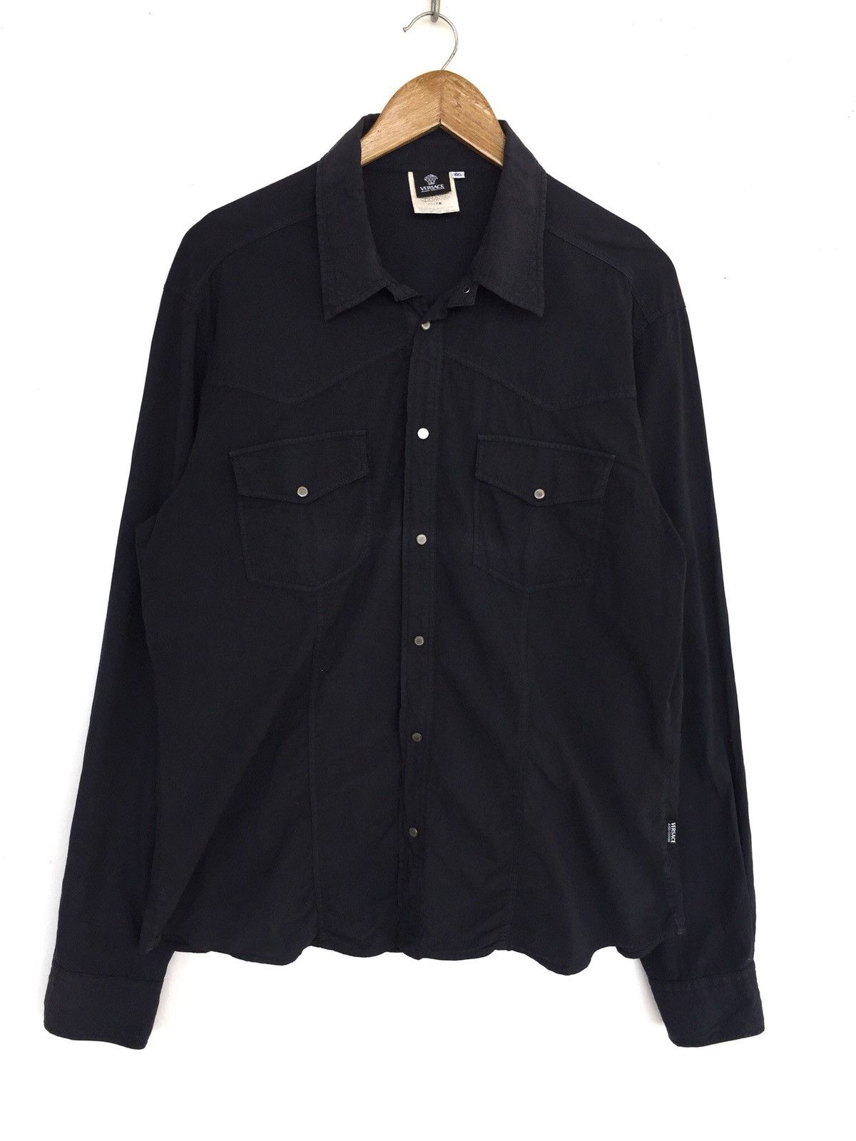 Versace 90s Versace Medusa Minimal Stretch B/D Shirt Size US L / EU 52-54 / 3 - 2 Thumbnail